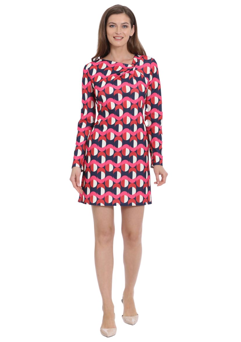 Womens Long Sleeve Geometric Print Sheath Dress