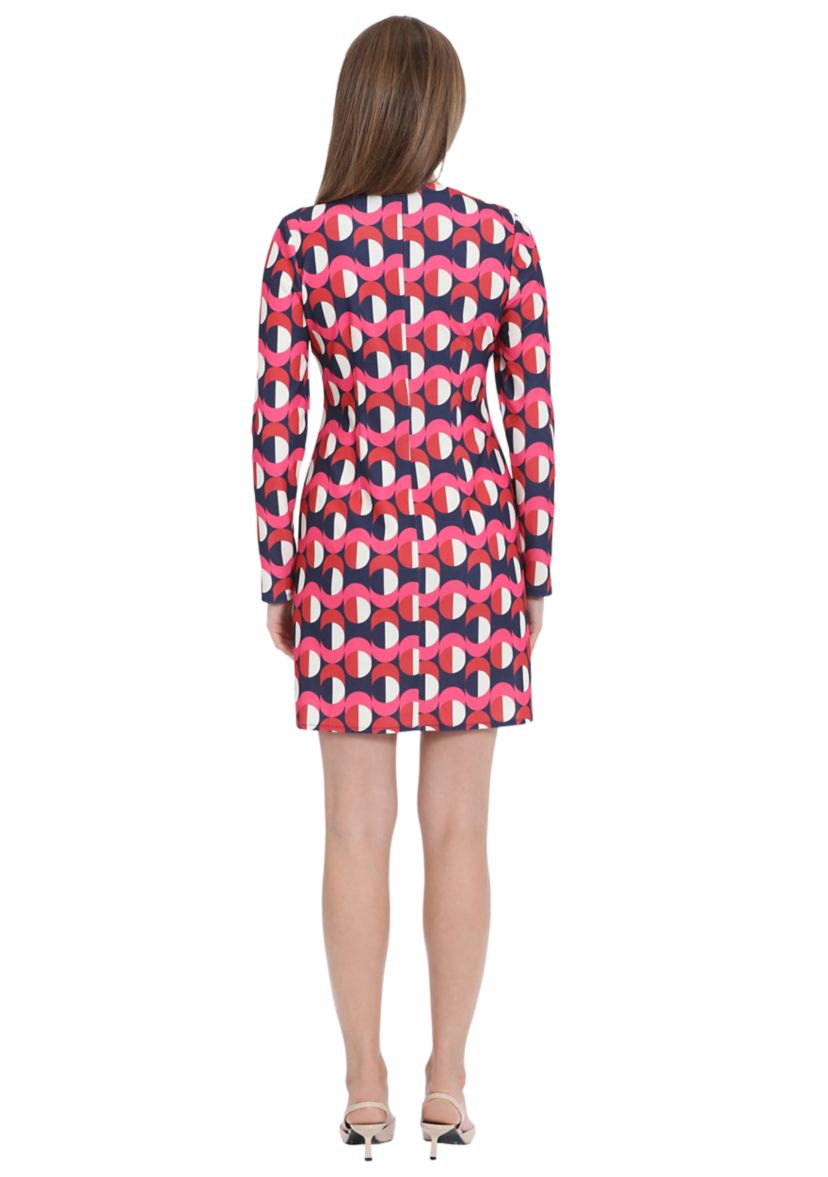 Womens Long Sleeve Geometric Print Sheath Dress