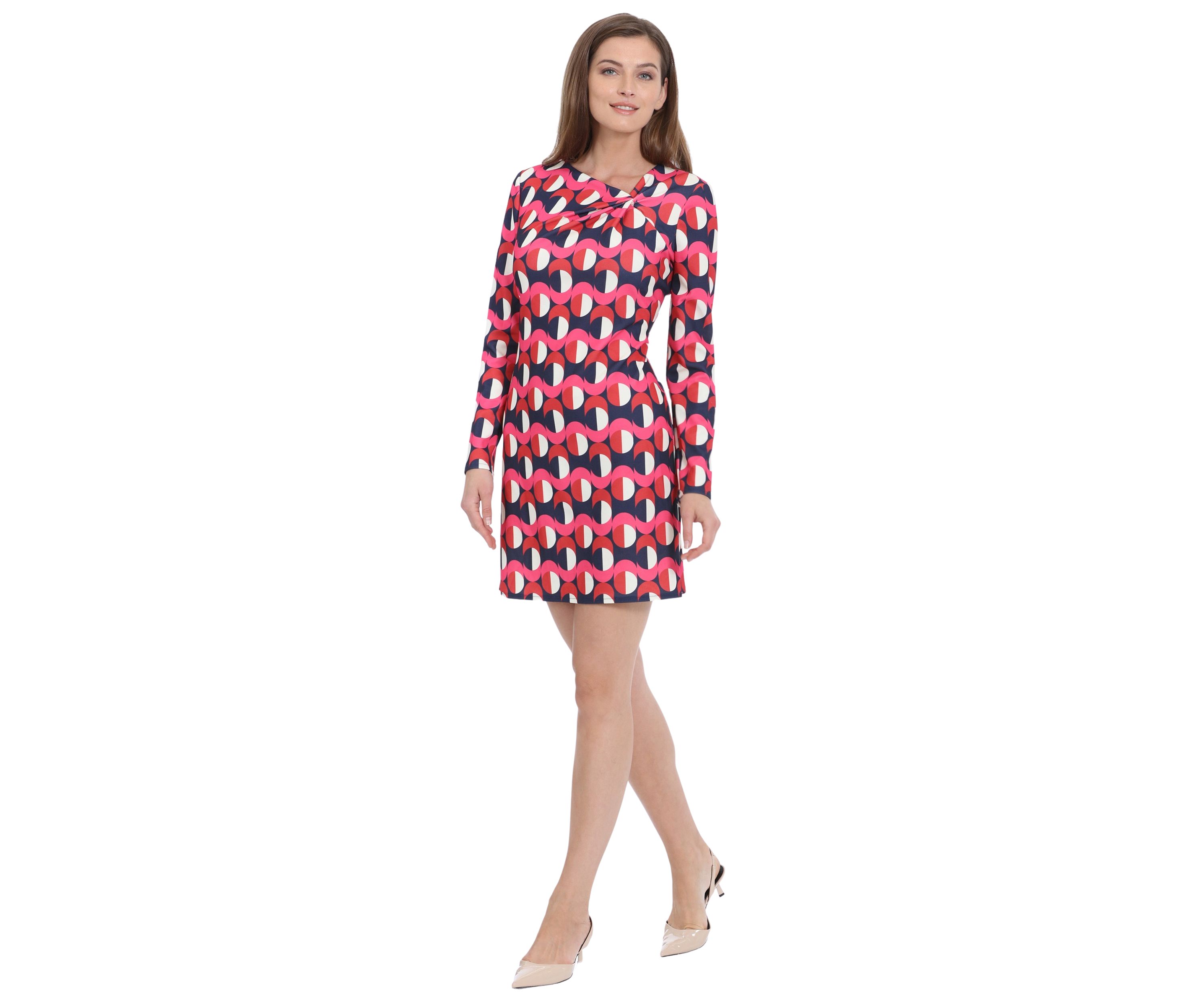 Womens Long Sleeve Geometric Print Sheath Dress