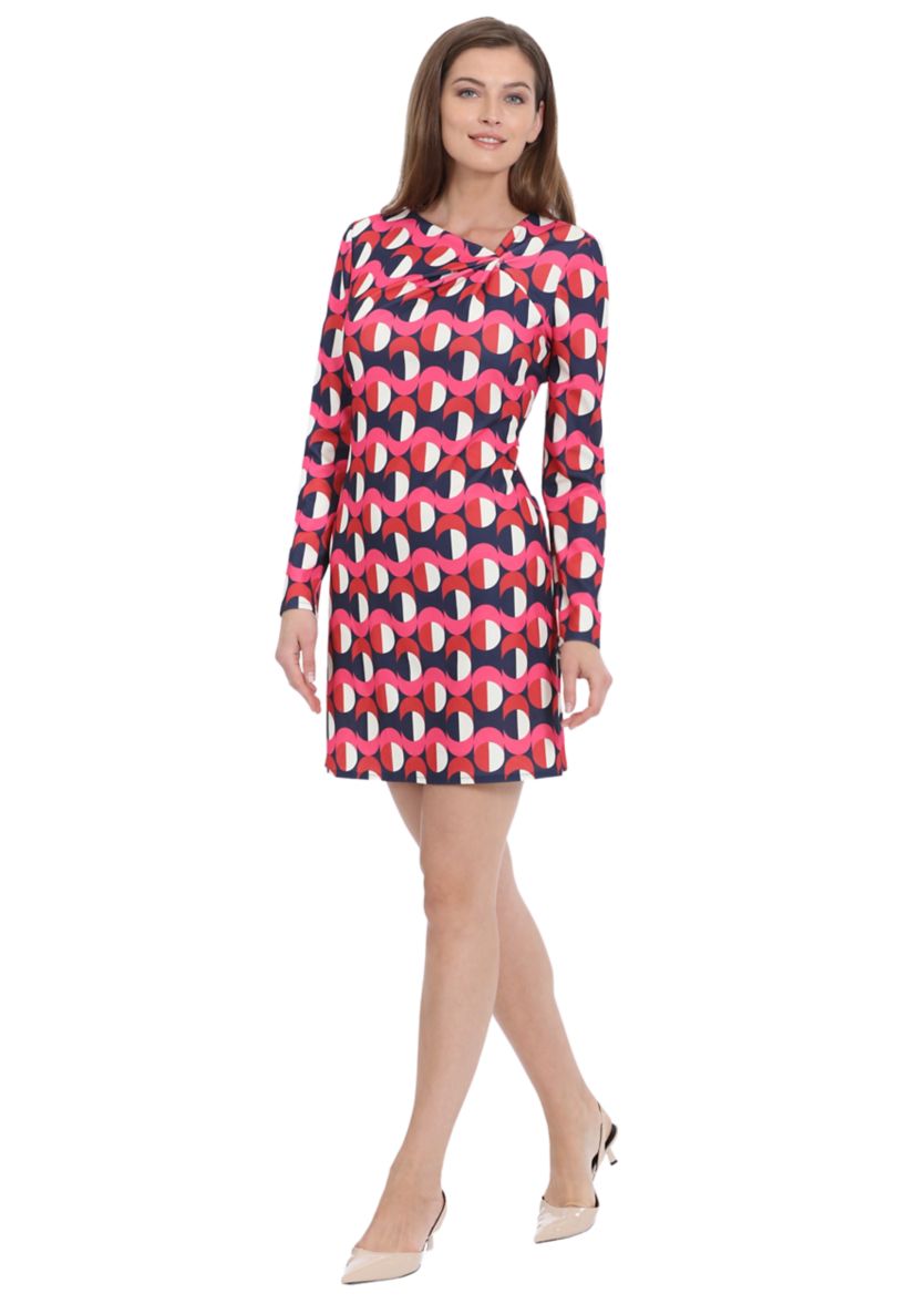 Womens Long Sleeve Geometric Print Sheath Dress