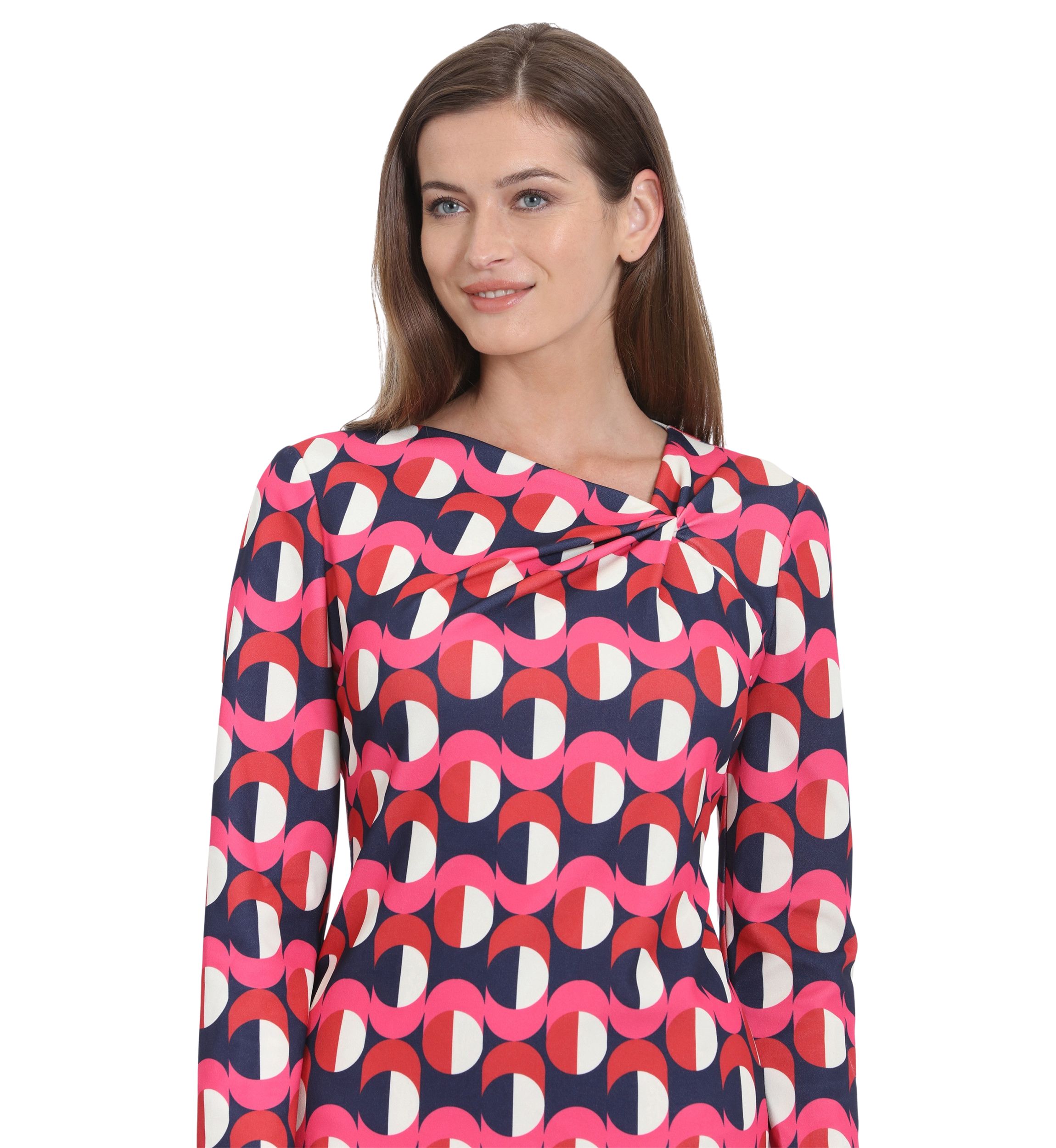 Womens Long Sleeve Geometric Print Sheath Dress