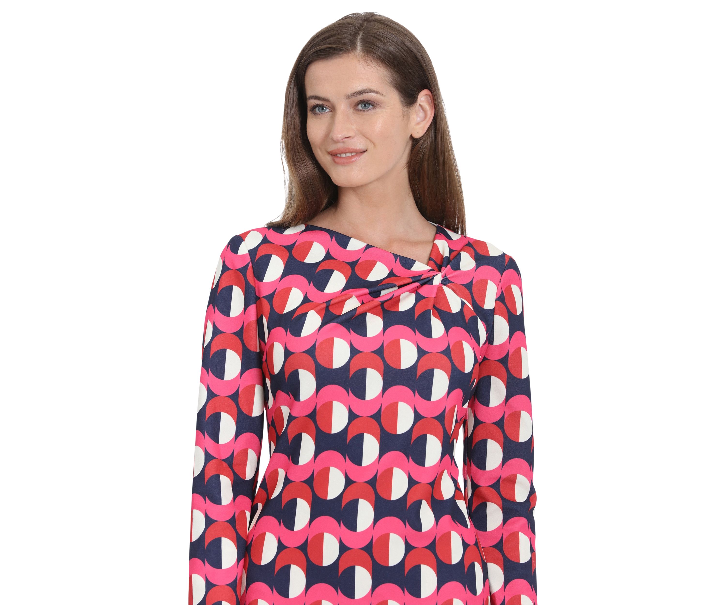 Womens Long Sleeve Geometric Print Sheath Dress