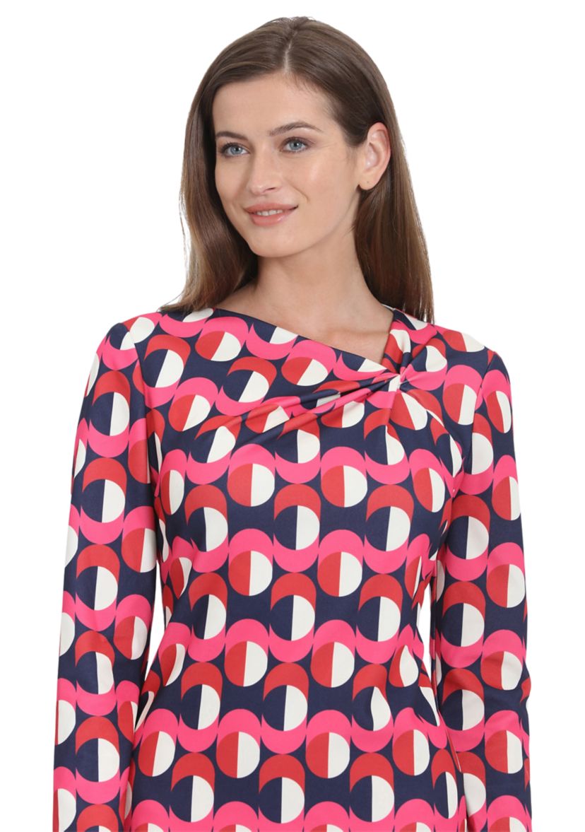 Womens Long Sleeve Geometric Print Sheath Dress