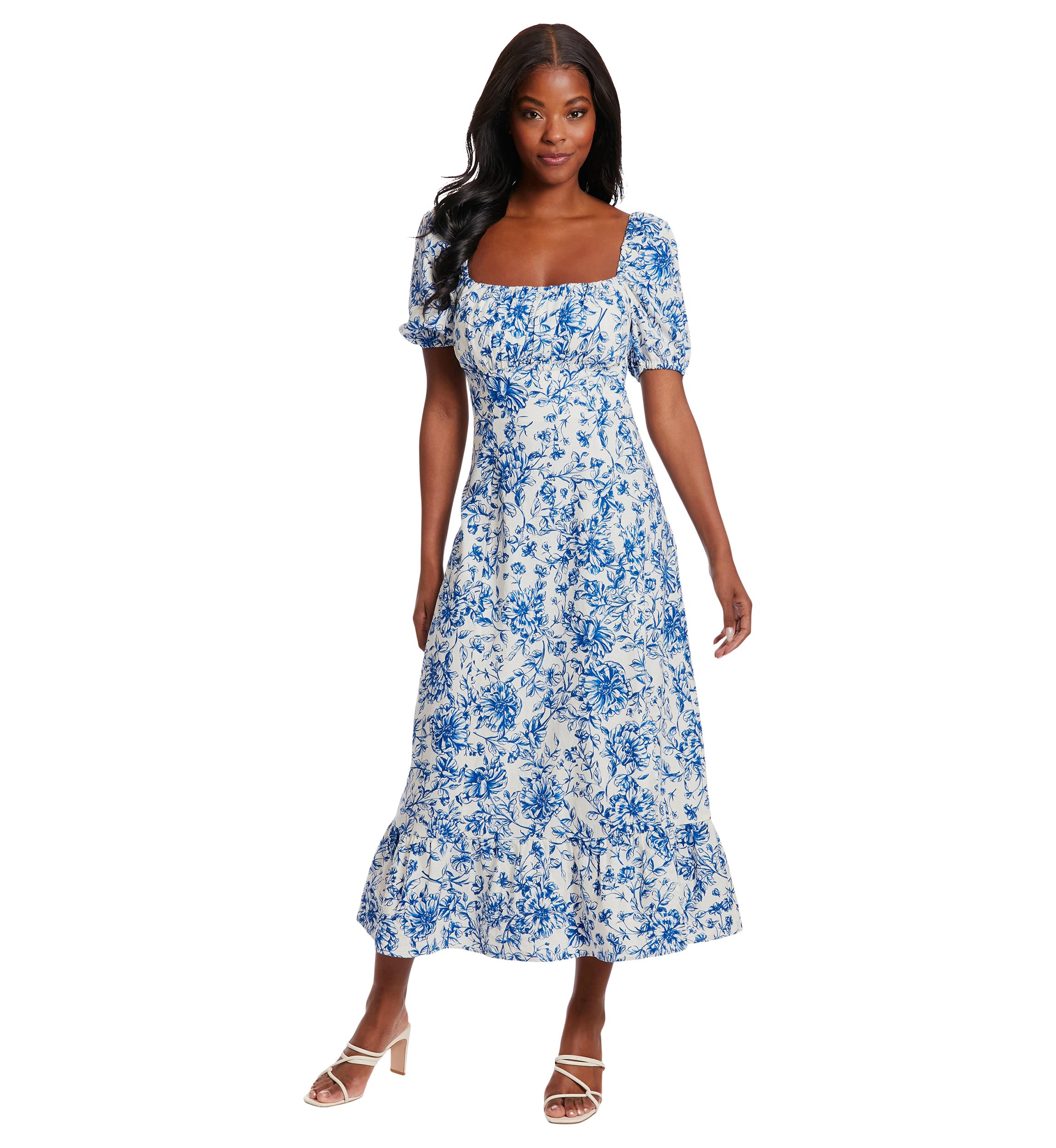 Womens Short Sleeve Square Neck Ditsy Floral Dress
