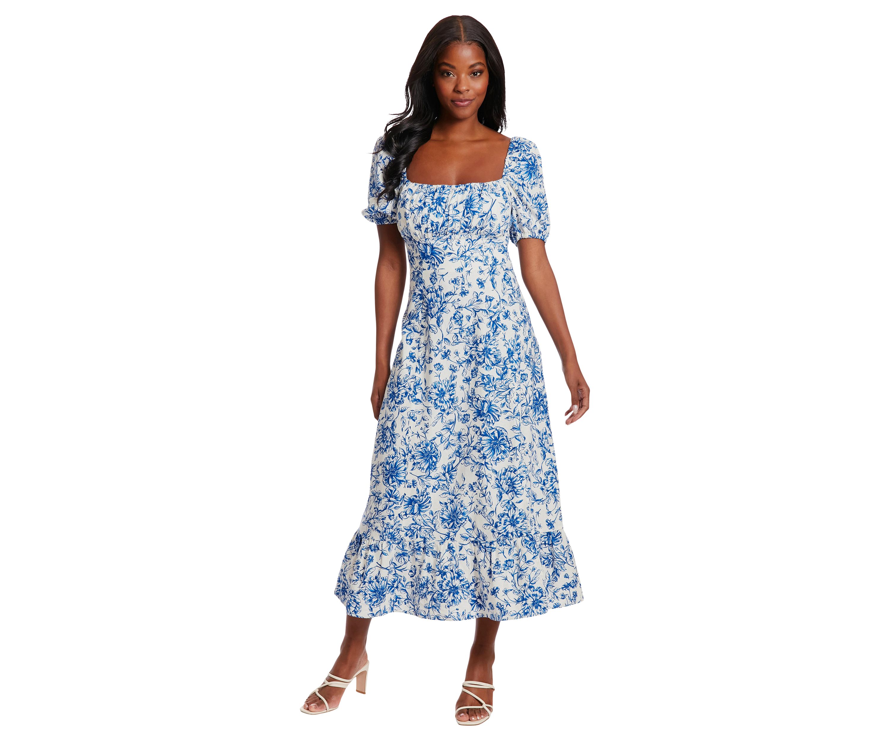 Womens Short Sleeve Square Neck Ditsy Floral Dress