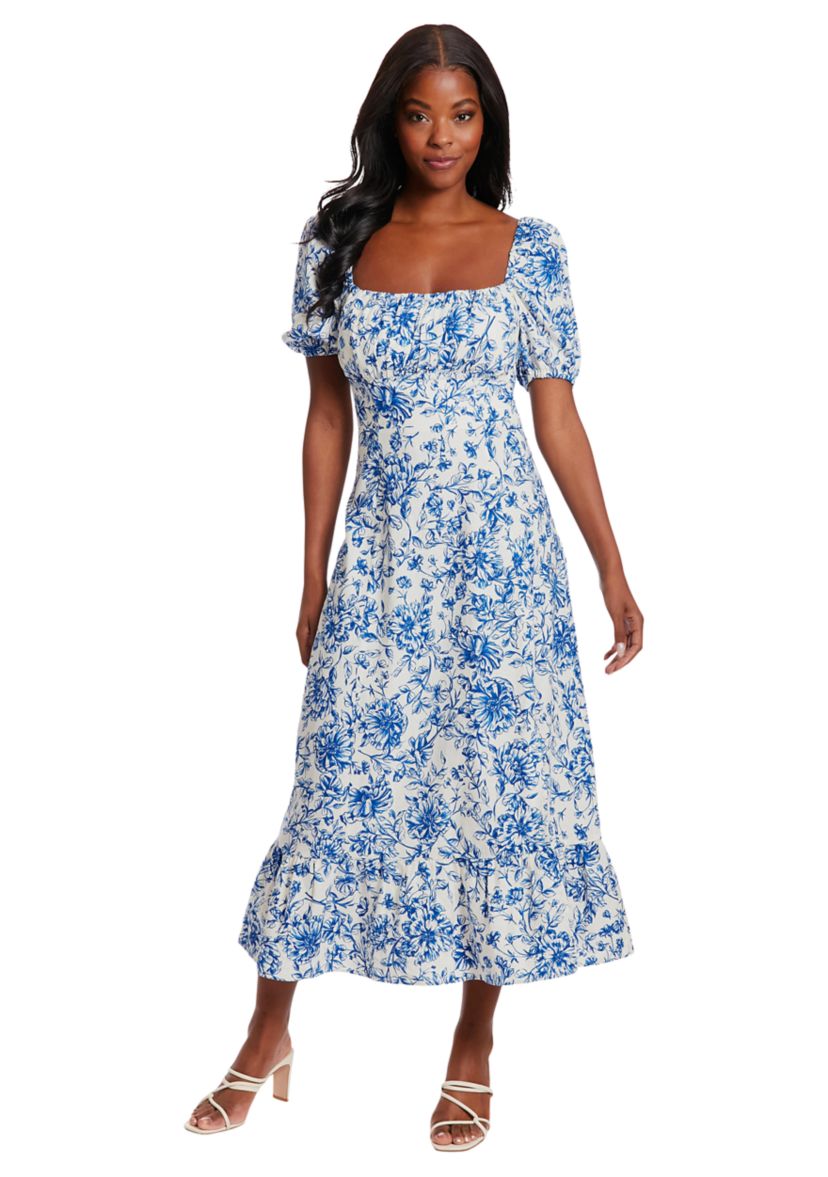 Womens Short Sleeve Square Neck Ditsy Floral Dress