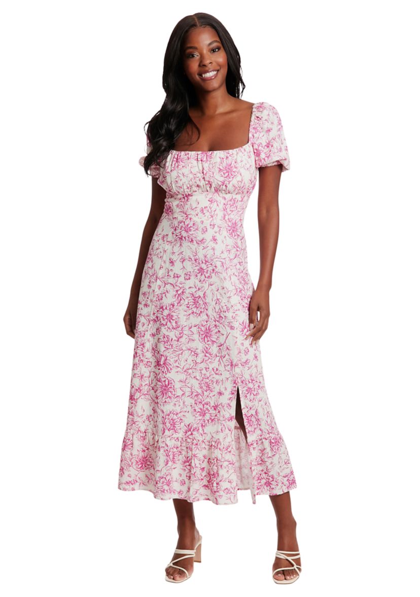 London Times Women's Short Sleeve Square Neck Ditsy Floral Dress | Belk