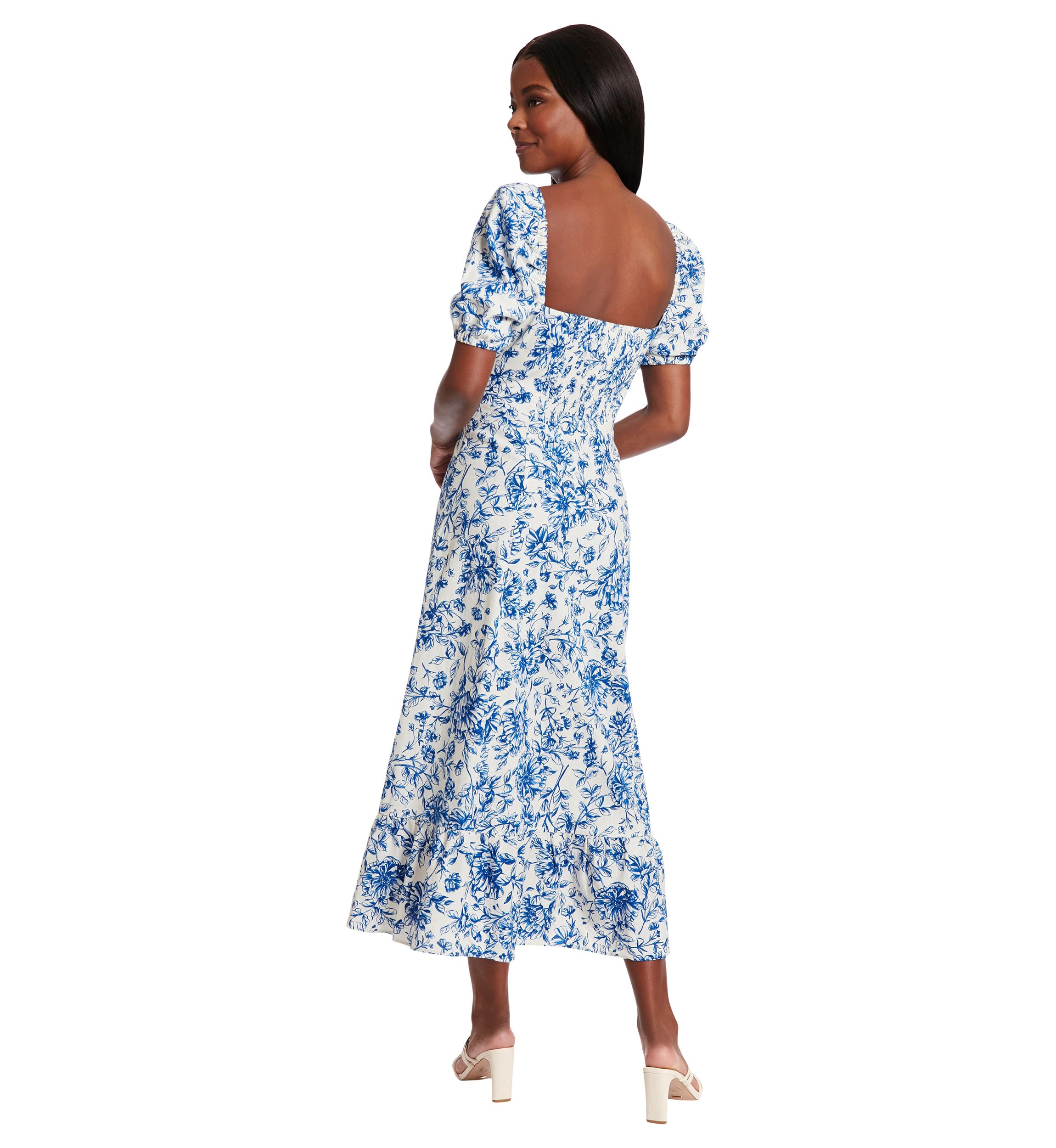 Womens Short Sleeve Square Neck Ditsy Floral Dress