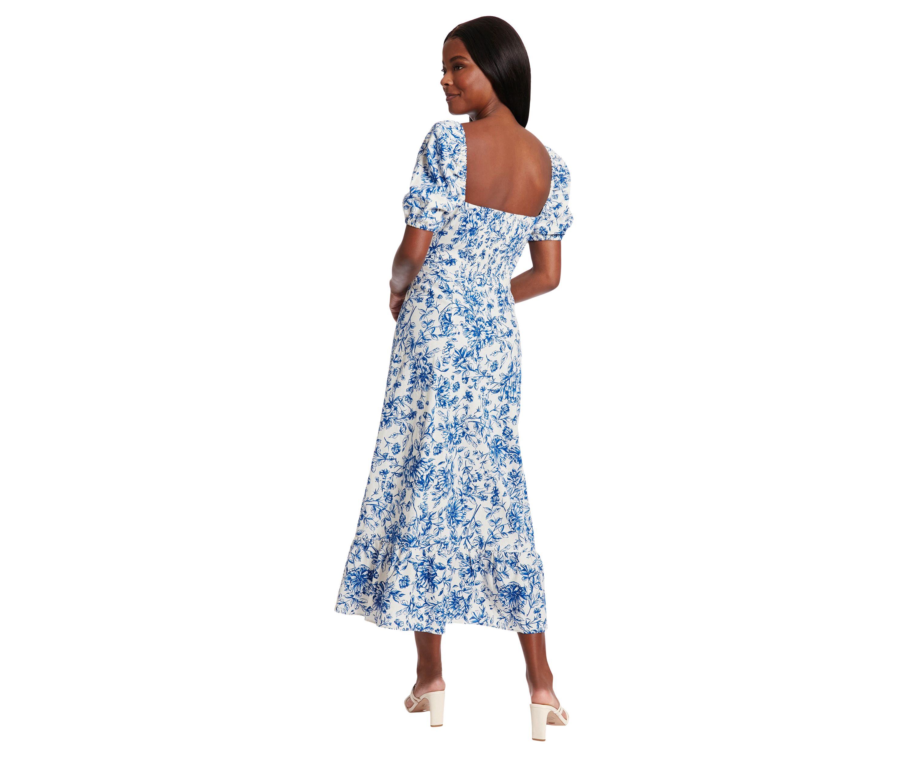 Womens Short Sleeve Square Neck Ditsy Floral Dress