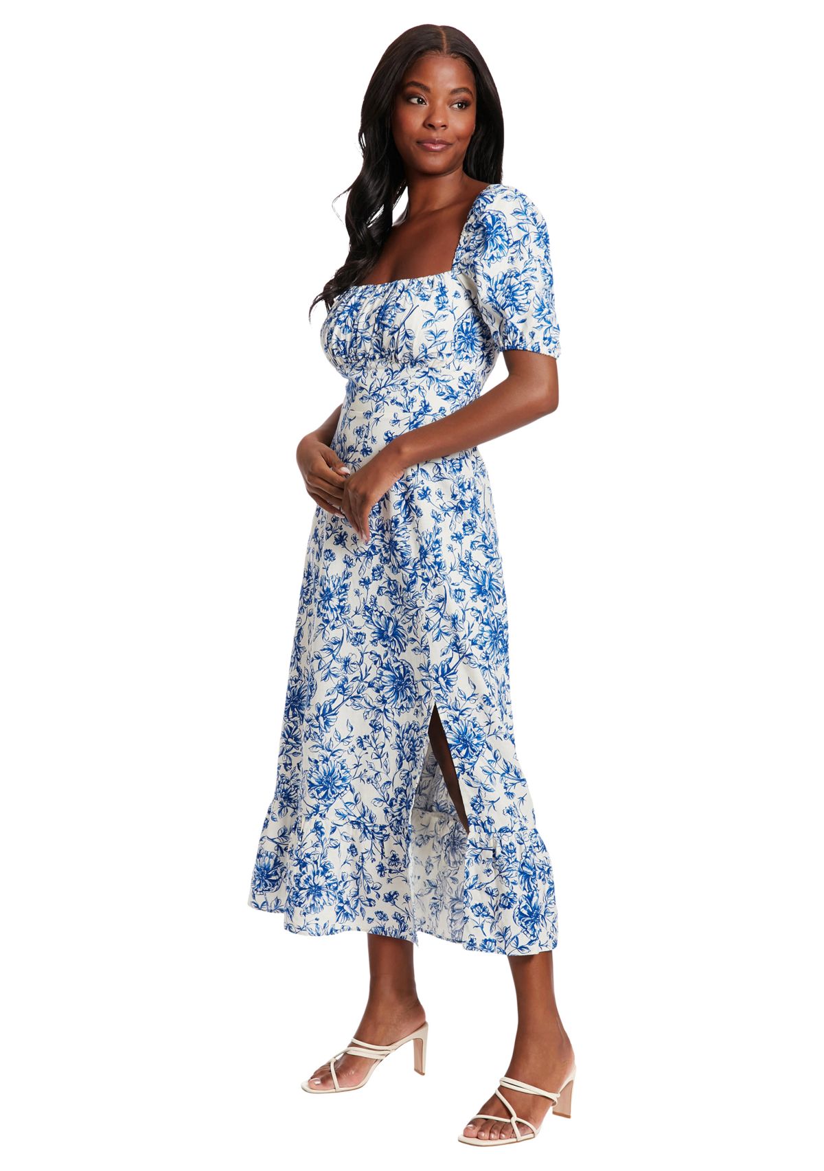 Womens Short Sleeve Square Neck Ditsy Floral Dress