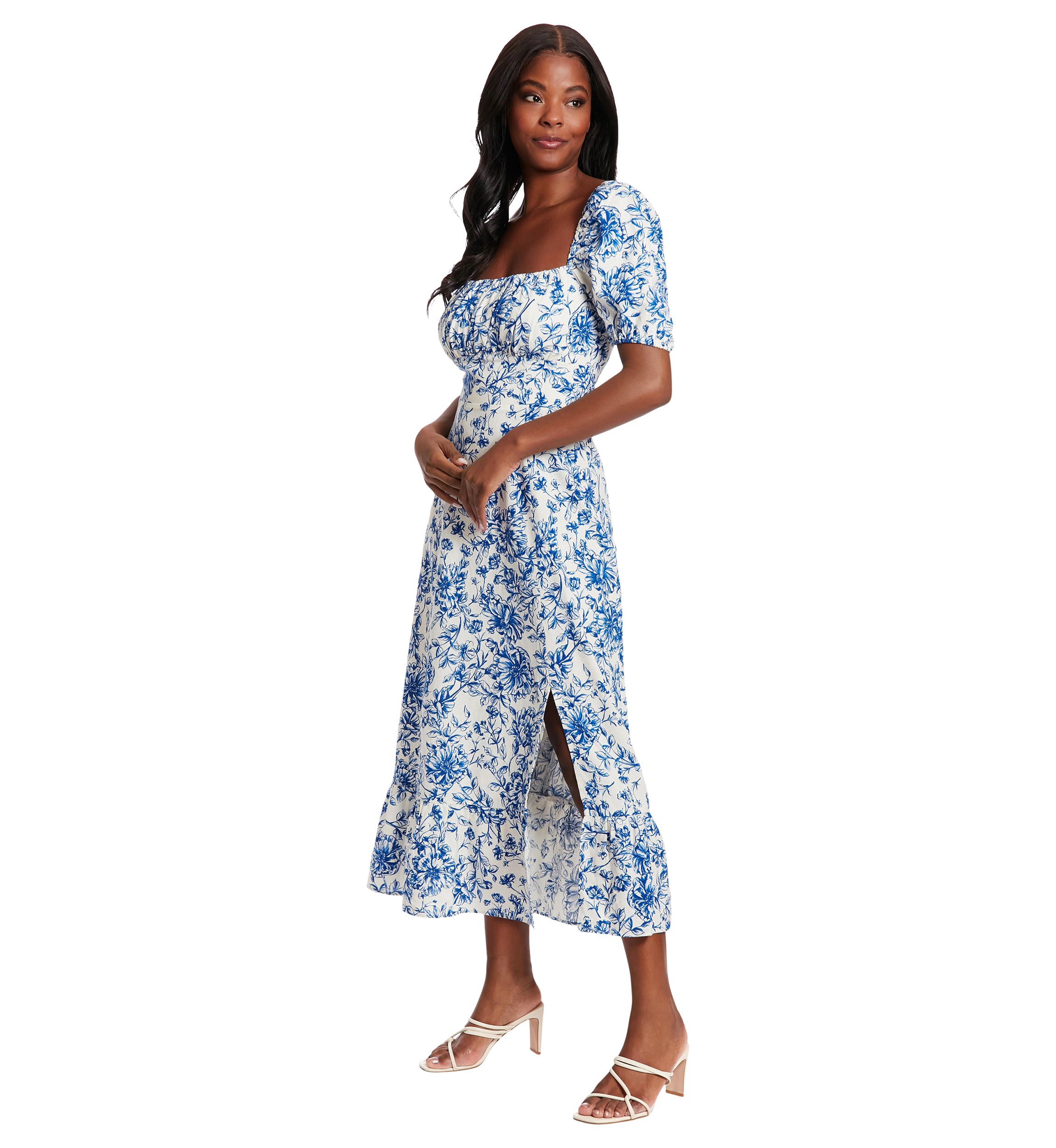 Womens Short Sleeve Square Neck Ditsy Floral Dress