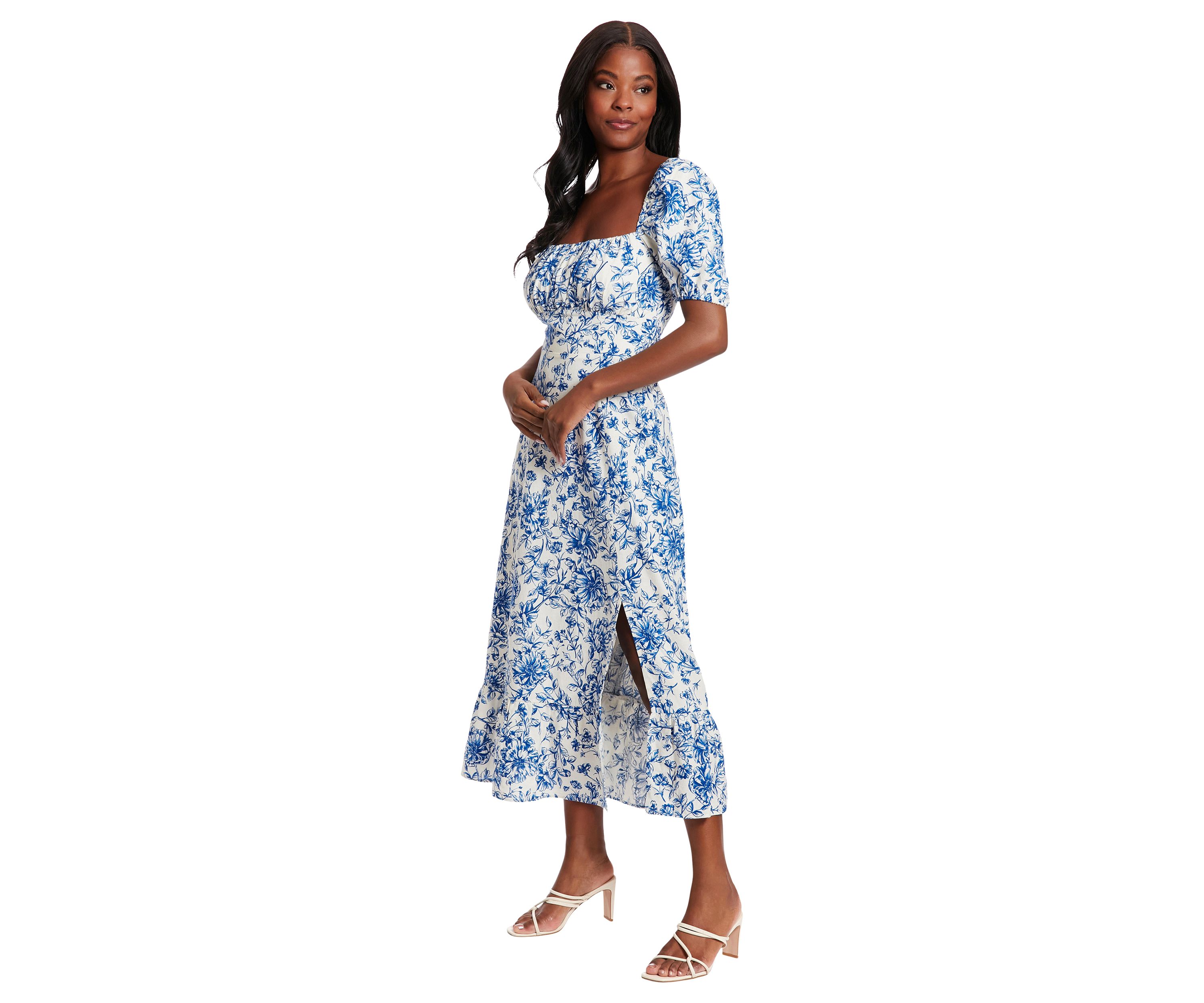 Womens Short Sleeve Square Neck Ditsy Floral Dress