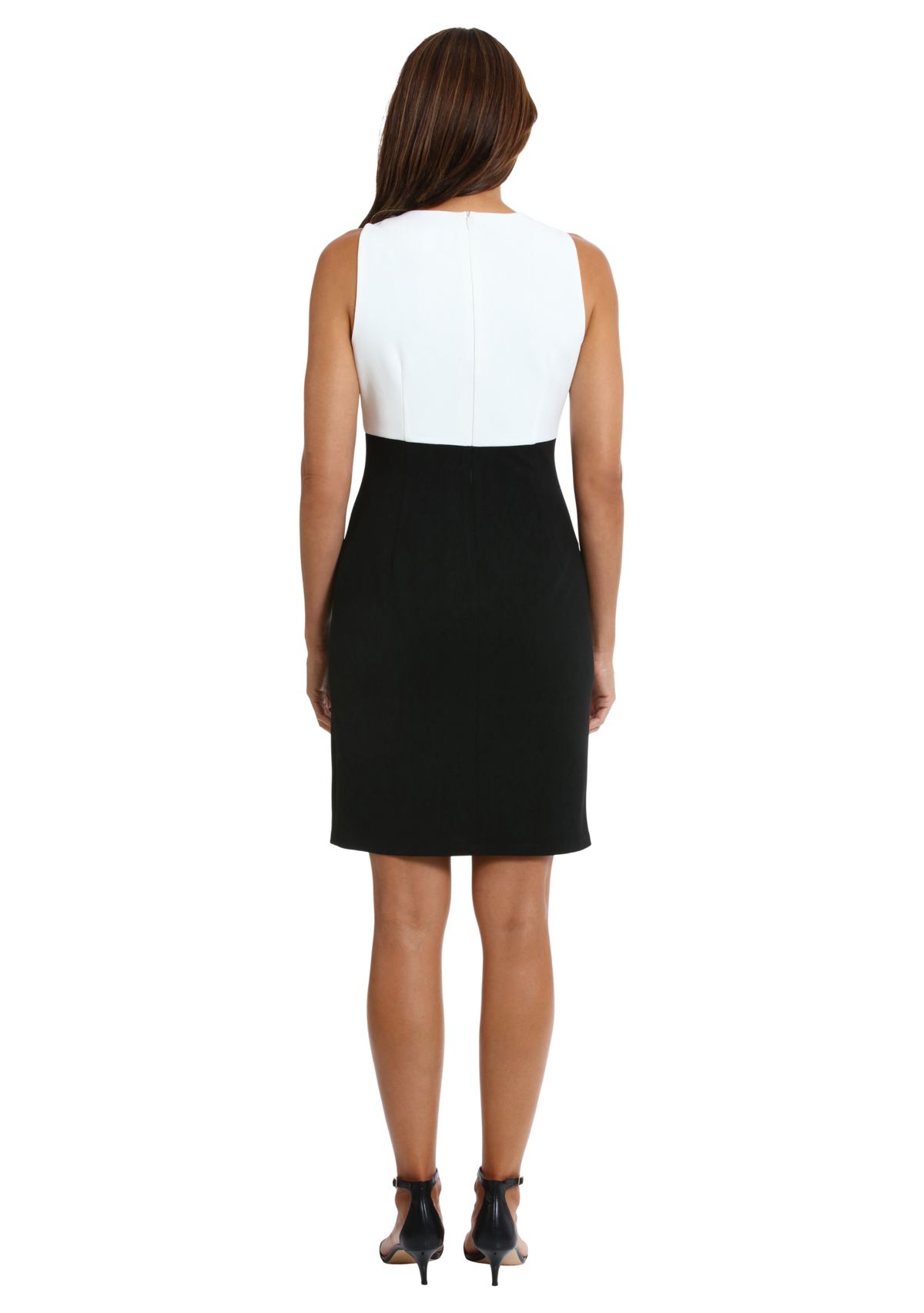 Womens Sleeveless Bow Neck Color Block Sheath Dress
