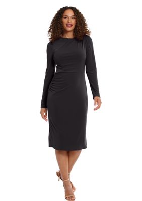 Women's Solid Matte Jersey Ruched Midi Dress