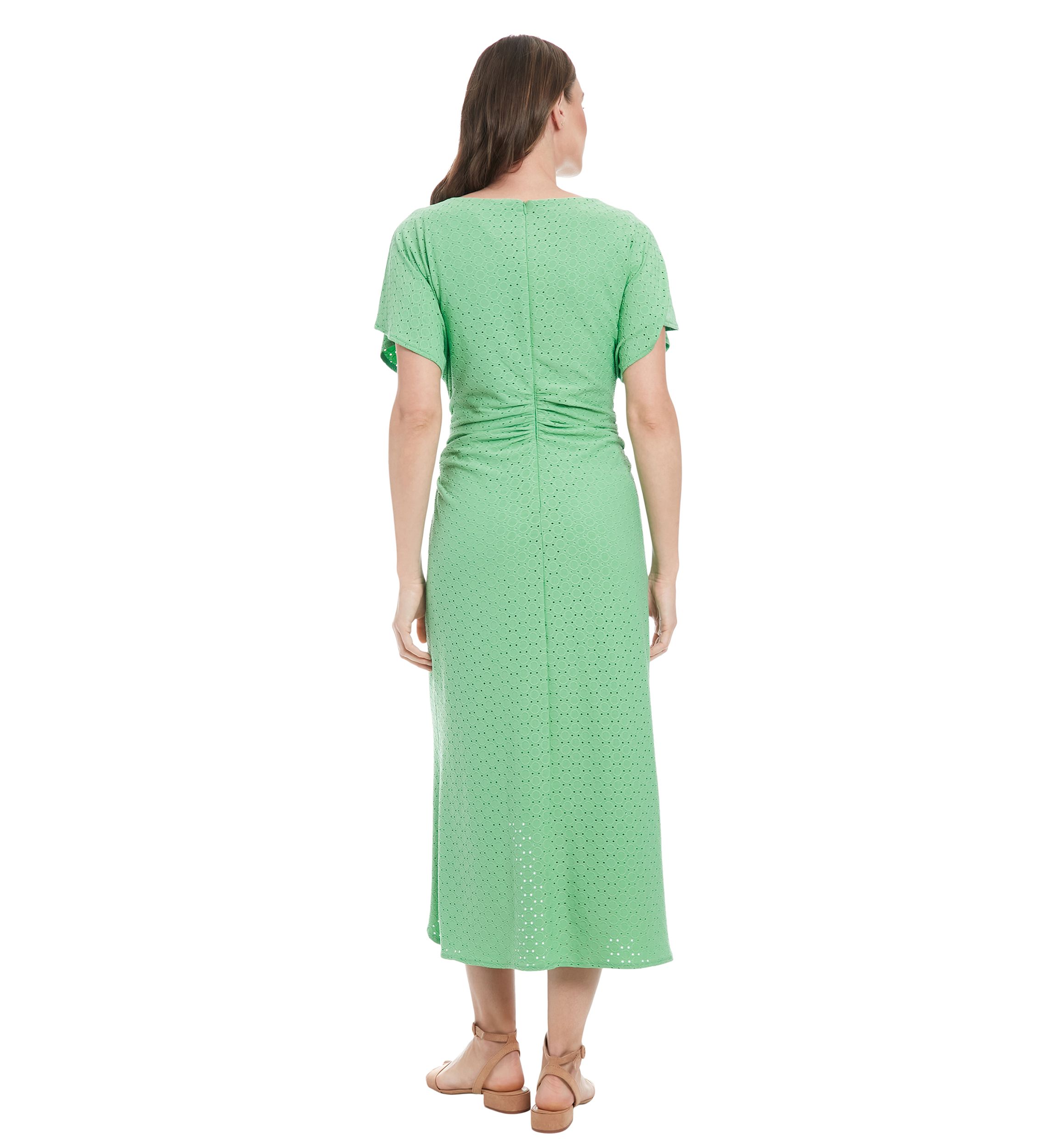 Womens Short Sleeve Crew Neck Eyelet Midi Dress 