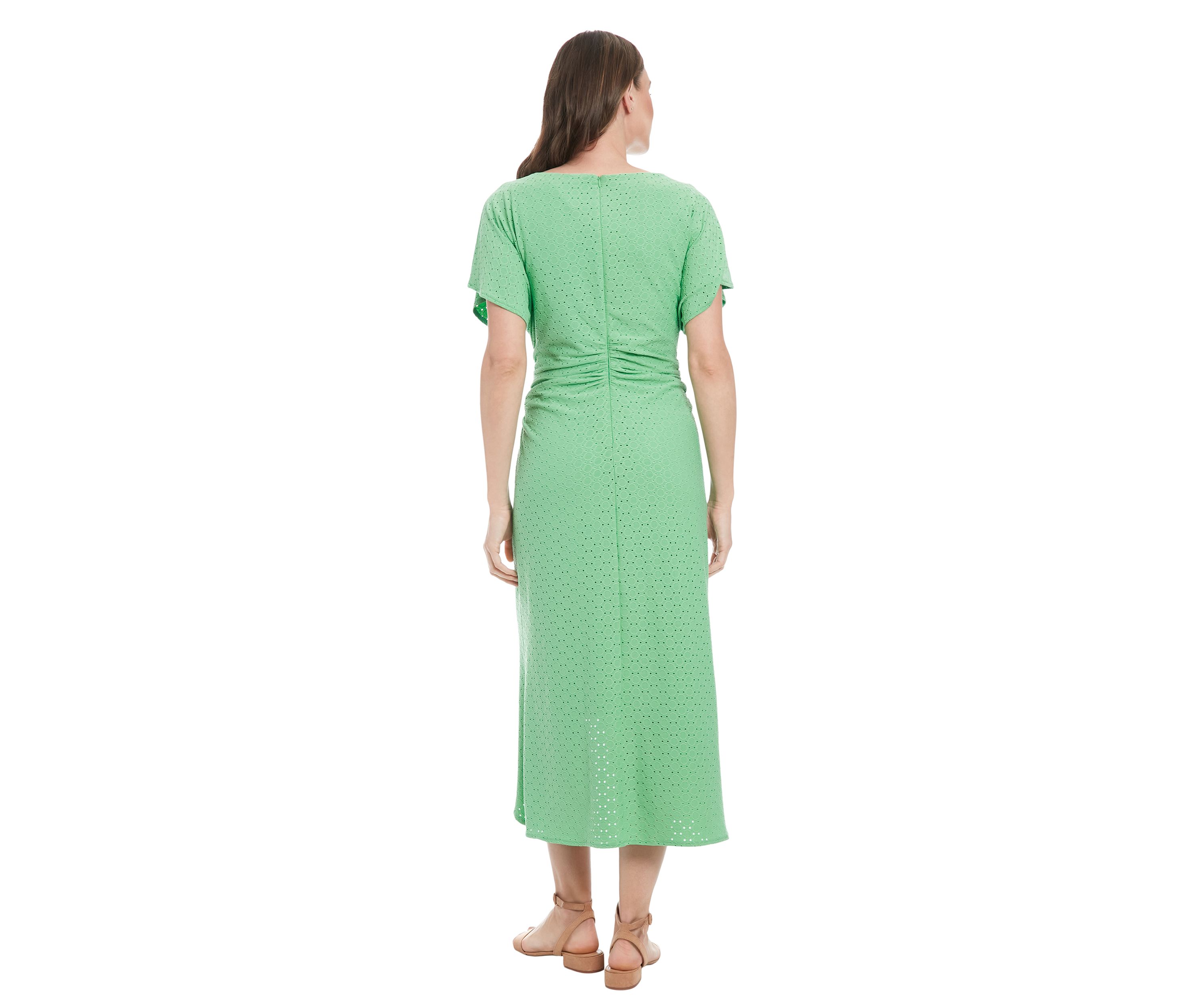 Womens Short Sleeve Crew Neck Eyelet Midi Dress 