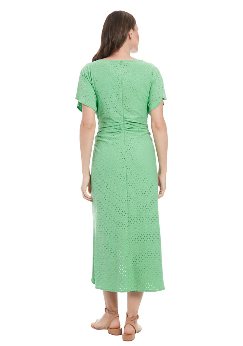Womens Short Sleeve Crew Neck Eyelet Midi Dress 