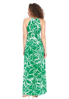 Women's Sleeveless Halter Neck Floral Print Maxi A-Line Dress