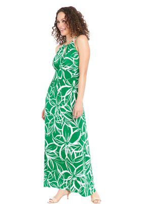 Women's Sleeveless Halter Neck Floral Print Maxi A-Line Dress