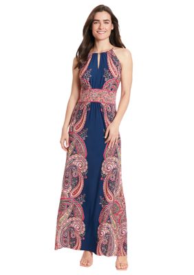 Women's Printed Sleeveless Halter Neck A-Line Maxi Dress