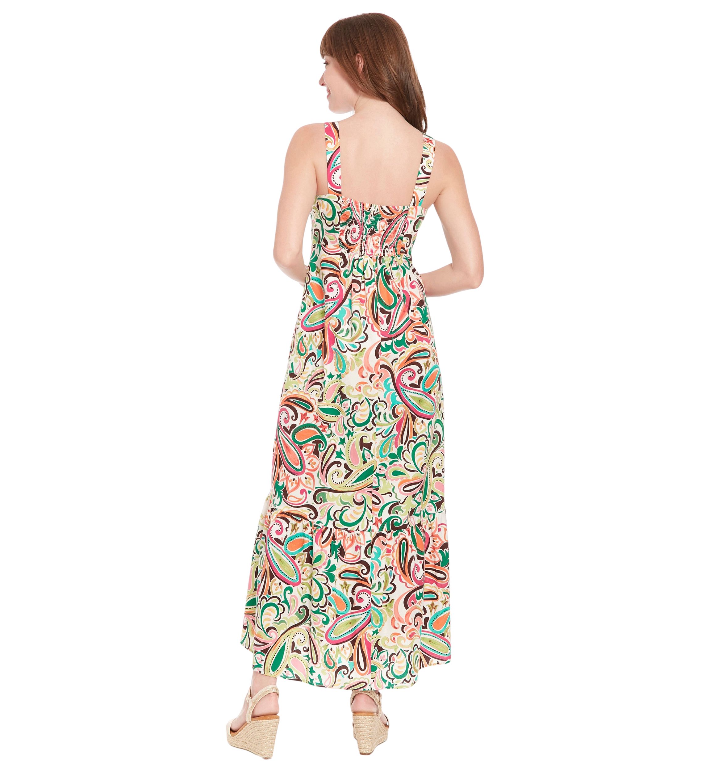 Womens Sleeveless Square Neck Abstract Print Maxi Dress