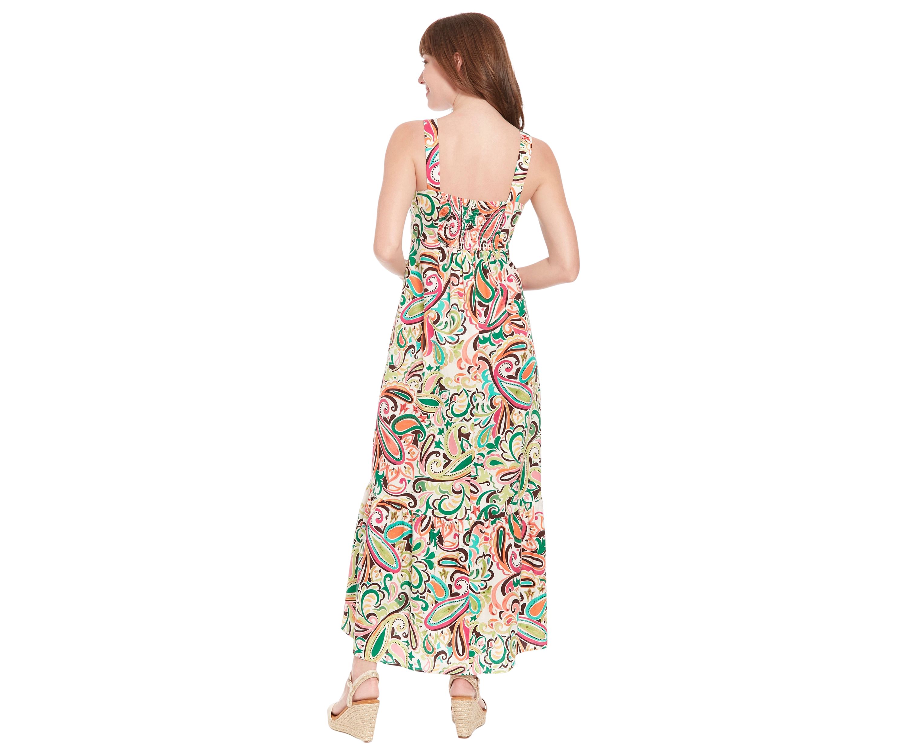 Womens Sleeveless Square Neck Abstract Print Maxi Dress