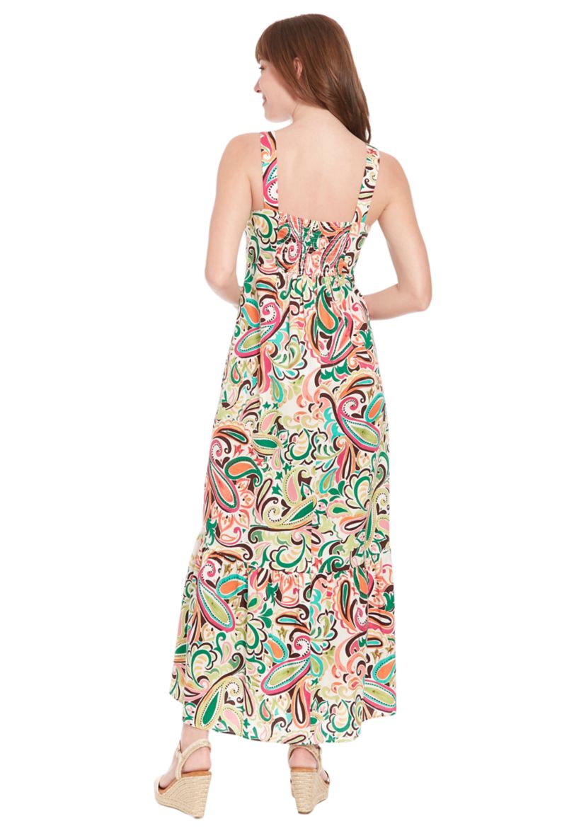 Womens Sleeveless Square Neck Abstract Print Maxi Dress