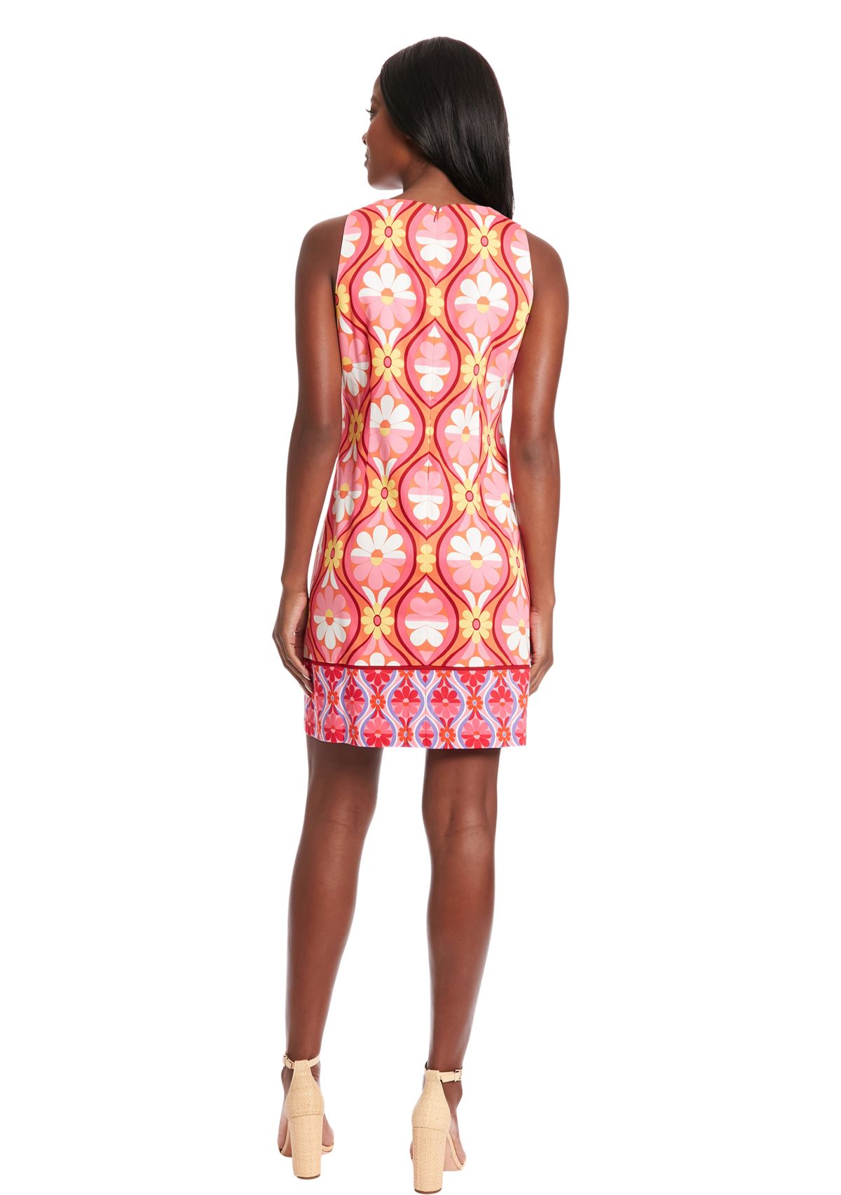 Womens Sleeveless Daisy Motif Cotton Shift Dress