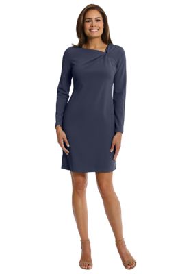 Women's Solid Asymmetrical Knot Neck Sheath Dress