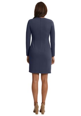 Women's Solid Asymmetrical Knot Neck Sheath Dress