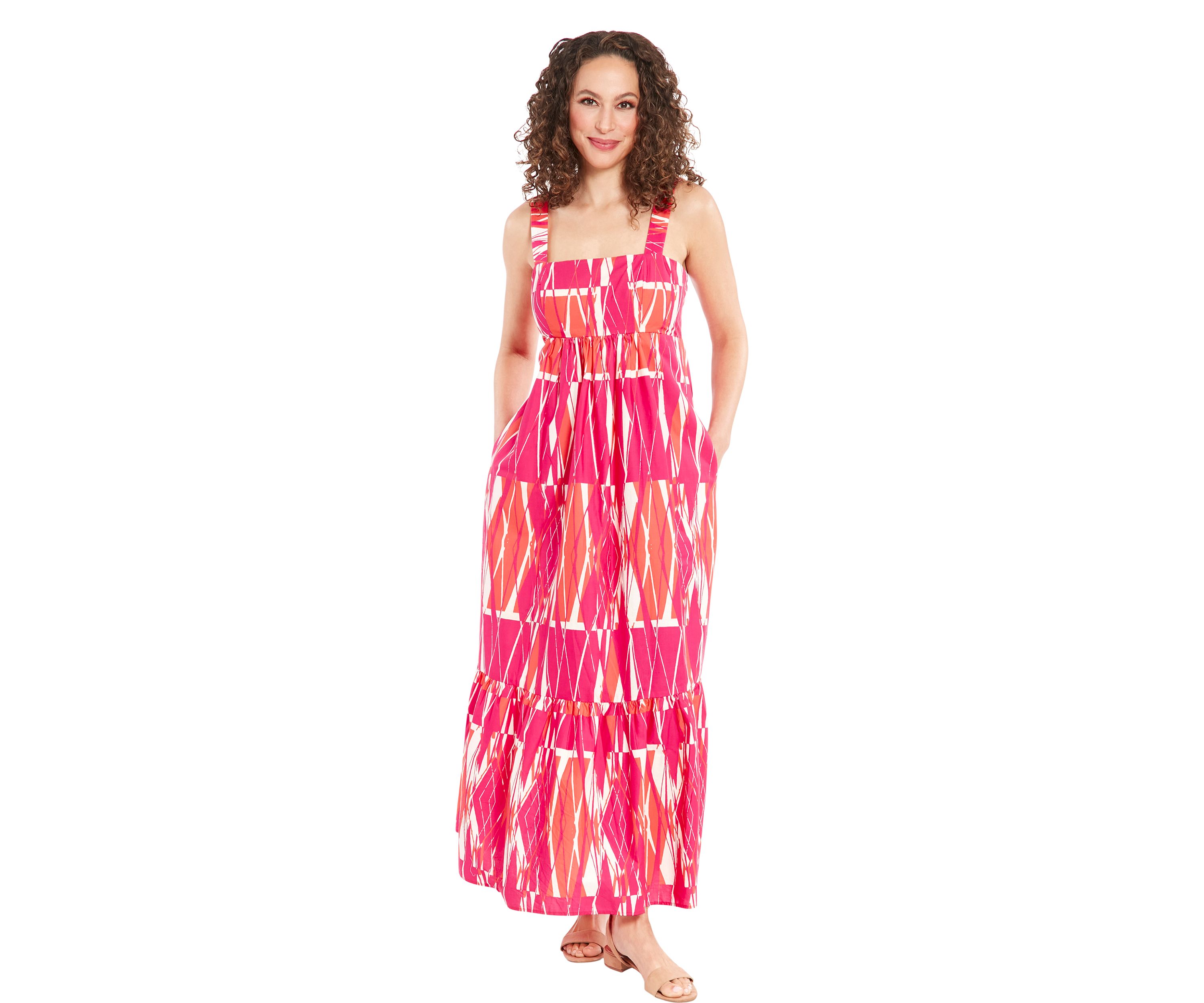 Womens Square Neck Cotton Print Maxi Dress