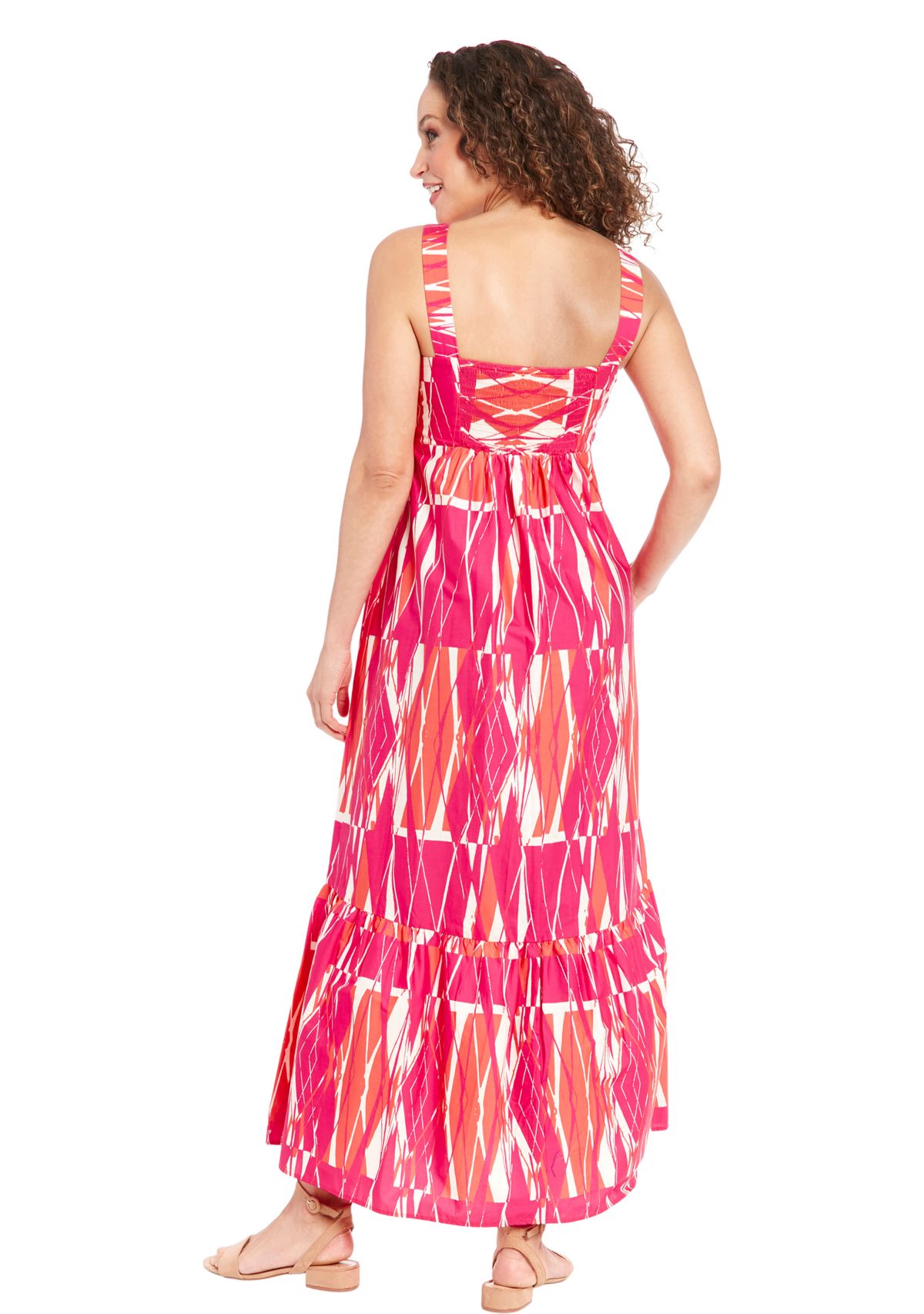 Womens Square Neck Cotton Print Maxi Dress