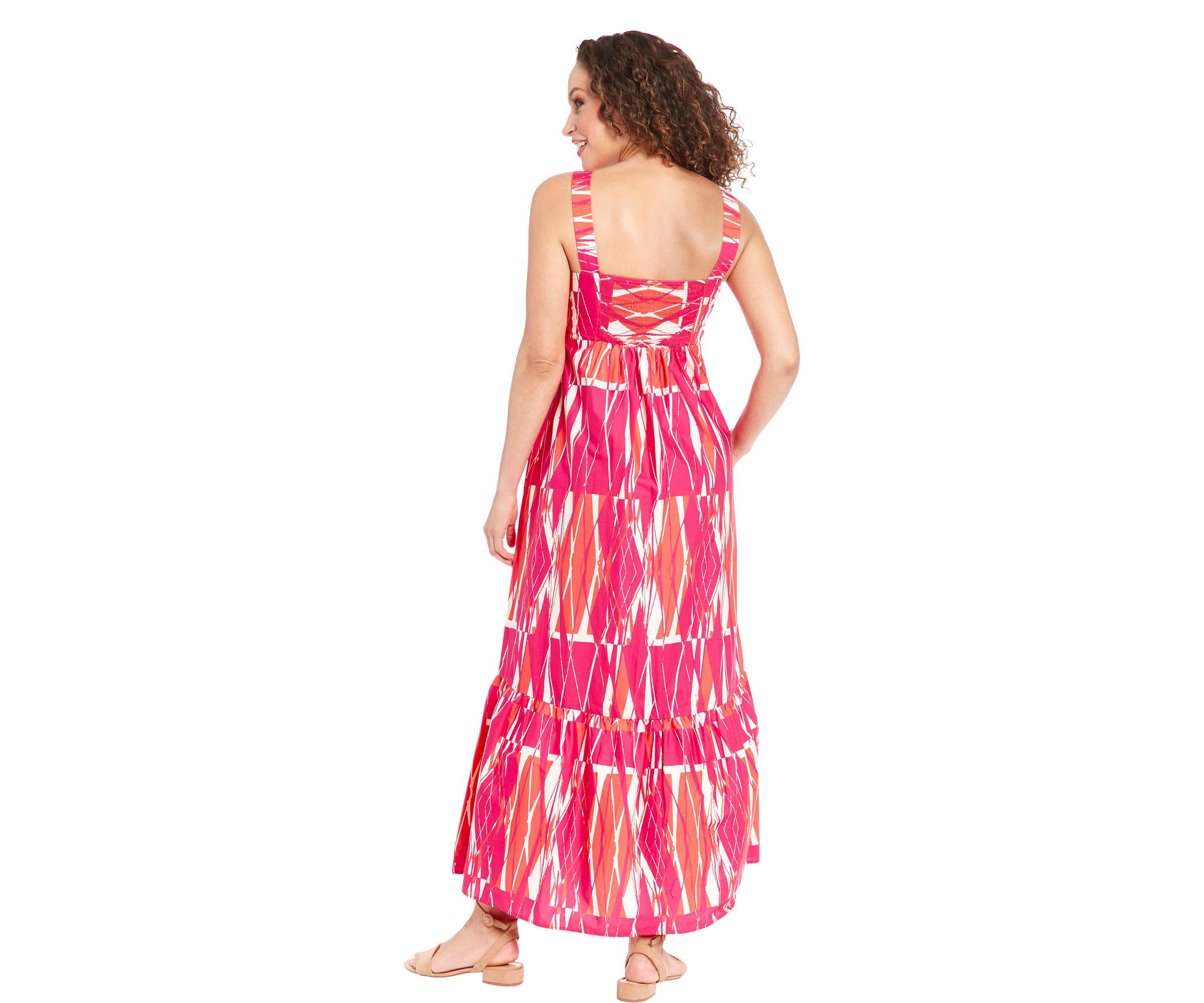 Womens Square Neck Cotton Print Maxi Dress