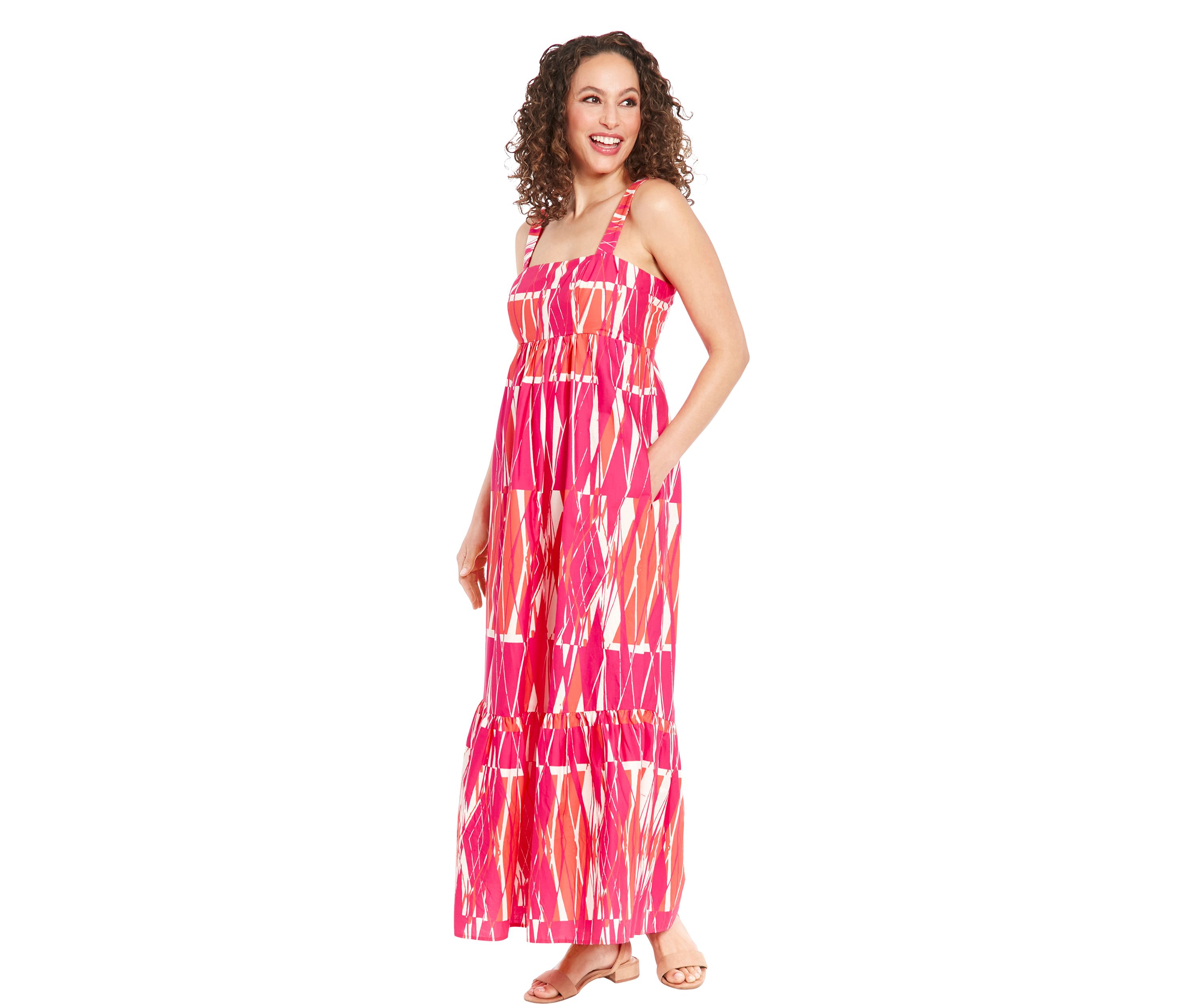 Womens Square Neck Cotton Print Maxi Dress