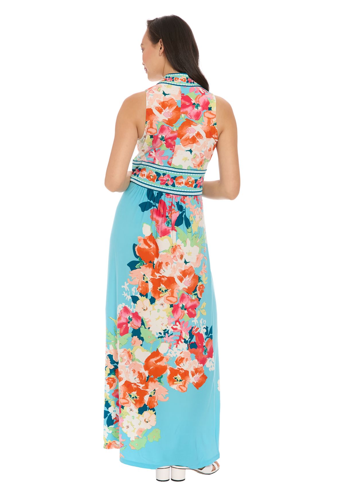 Womens Sleeveless V-Neck Floral Print Maxi Dress