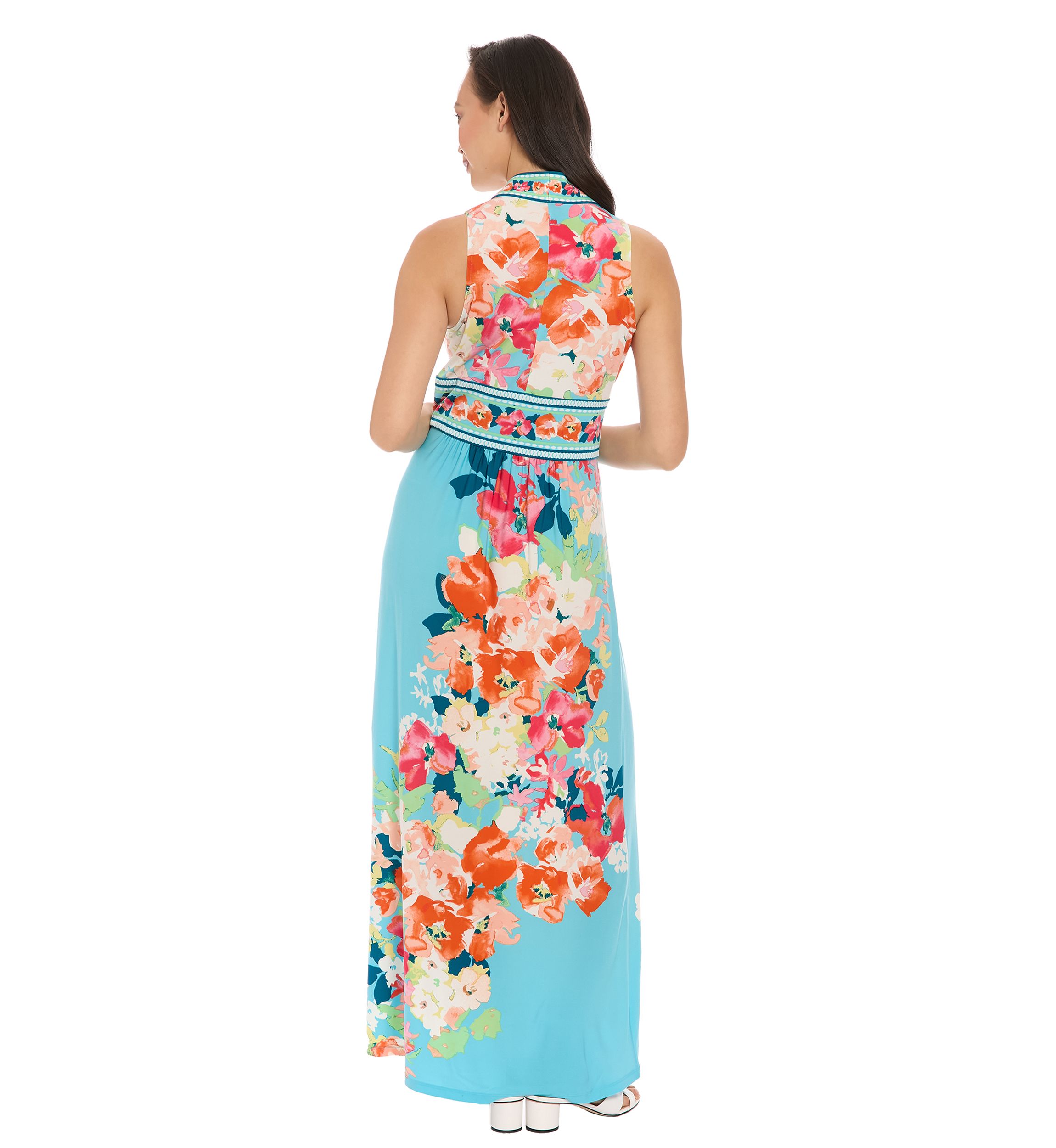Womens Sleeveless V-Neck Floral Print Maxi Dress