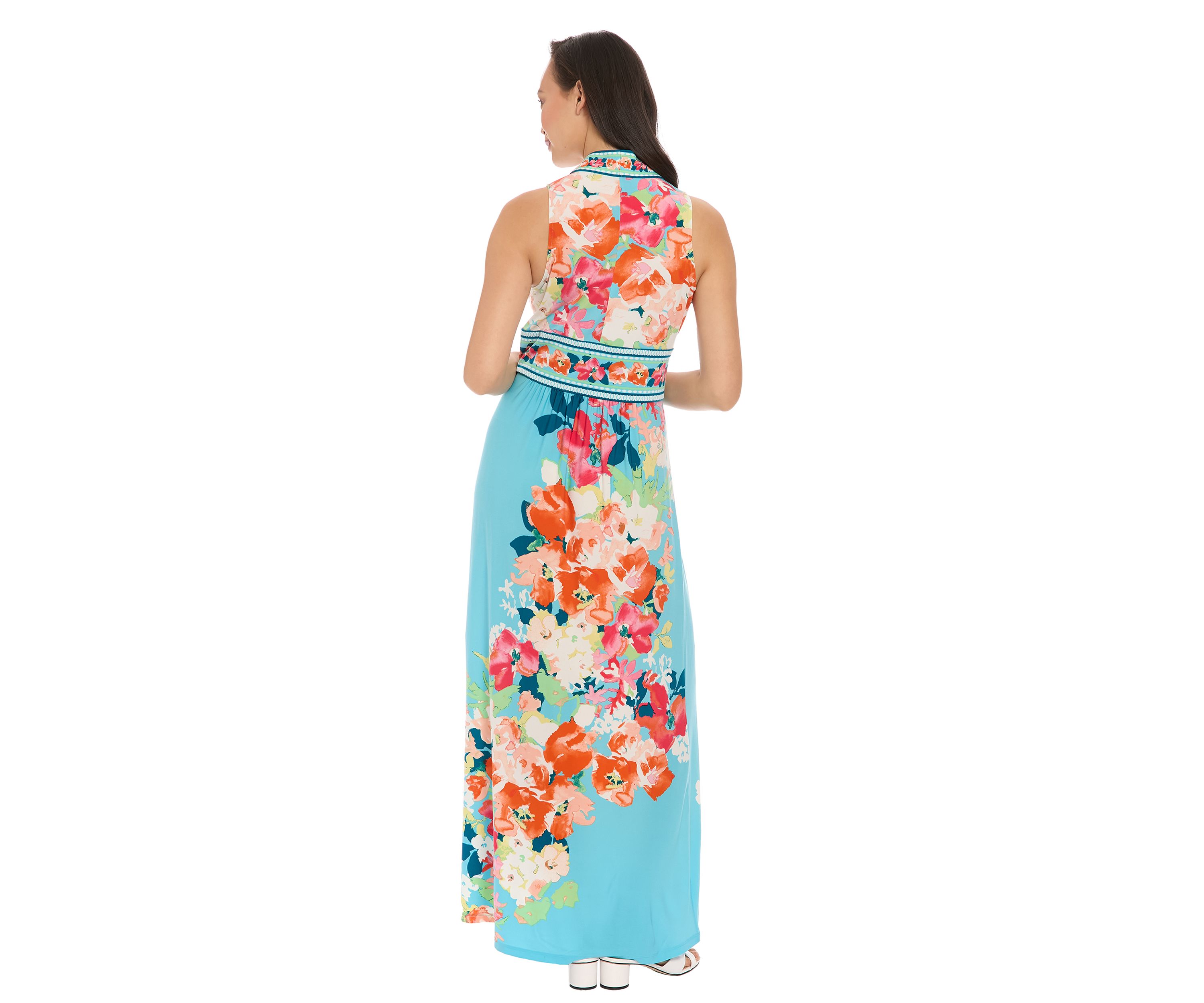 Womens Sleeveless V-Neck Floral Print Maxi Dress