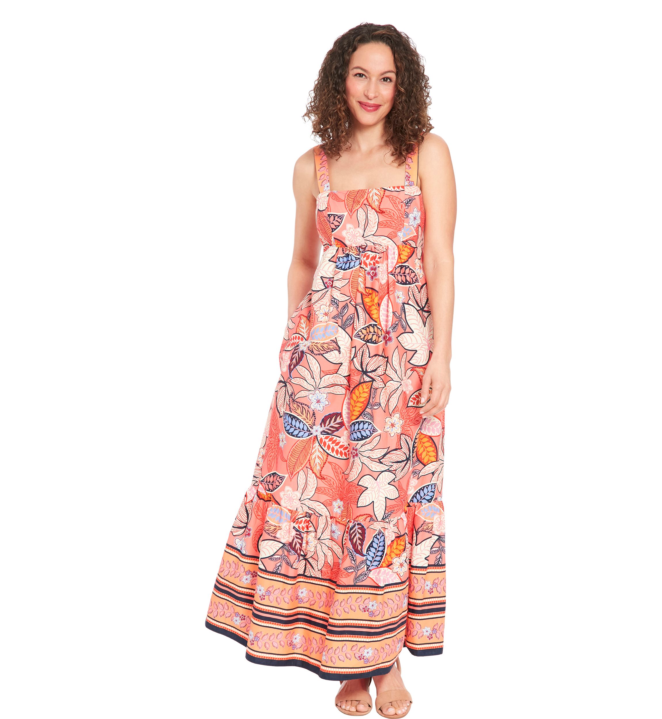 Womens Square Neck Cotton Print Maxi Dress