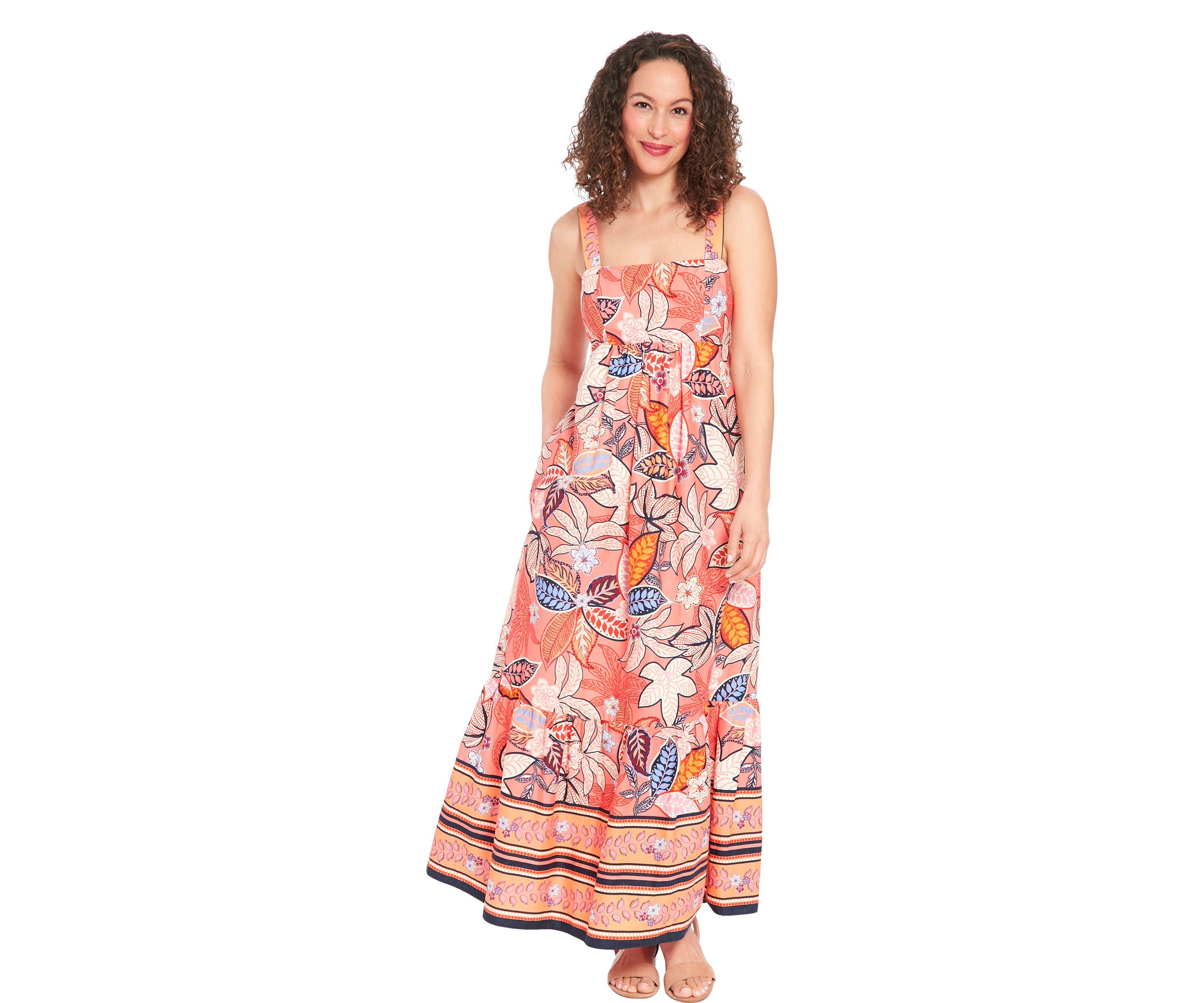 Womens Square Neck Cotton Print Maxi Dress