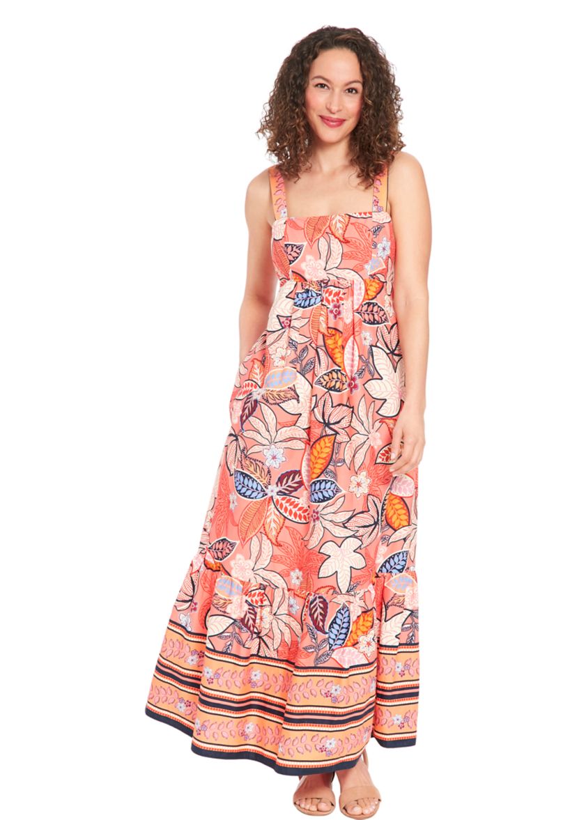 Womens Square Neck Cotton Print Maxi Dress