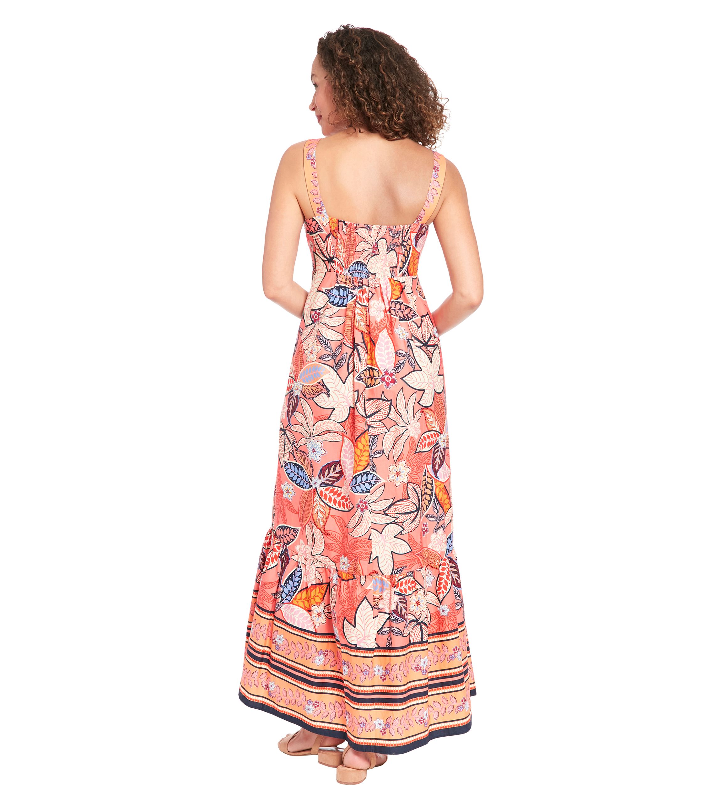 Womens Square Neck Cotton Print Maxi Dress