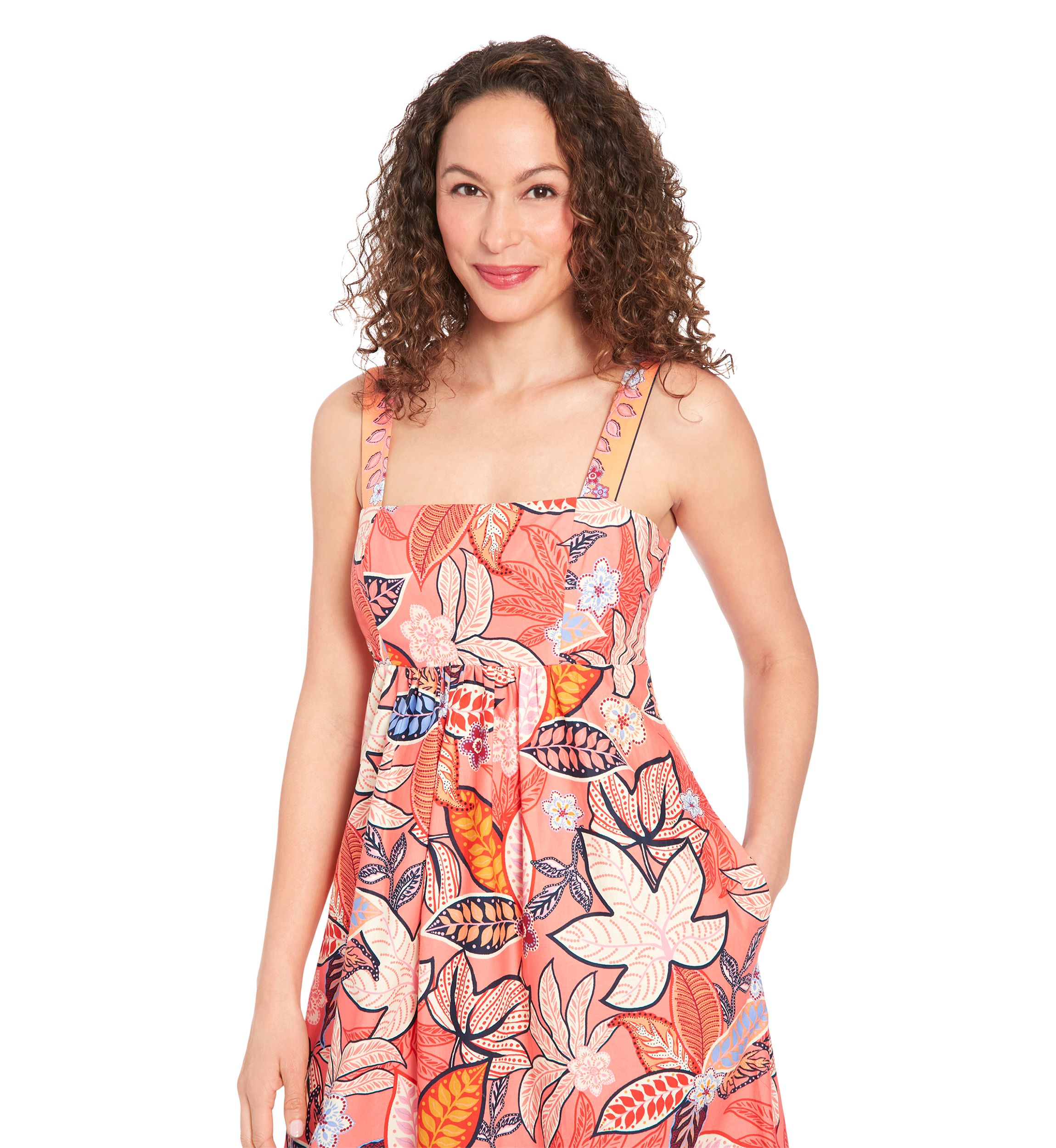 Womens Square Neck Cotton Print Maxi Dress