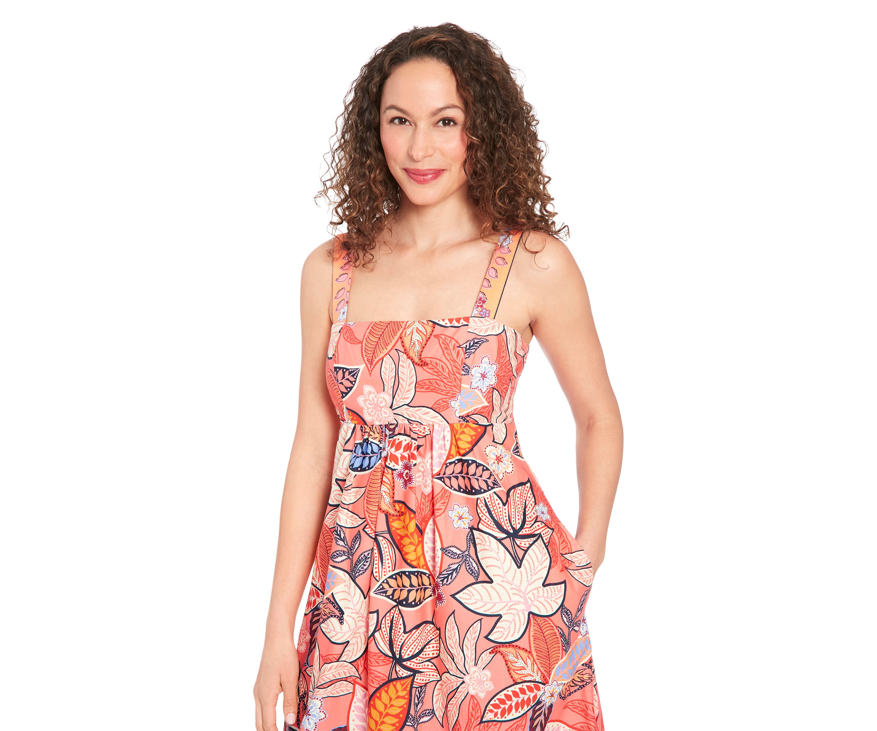 Womens Square Neck Cotton Print Maxi Dress