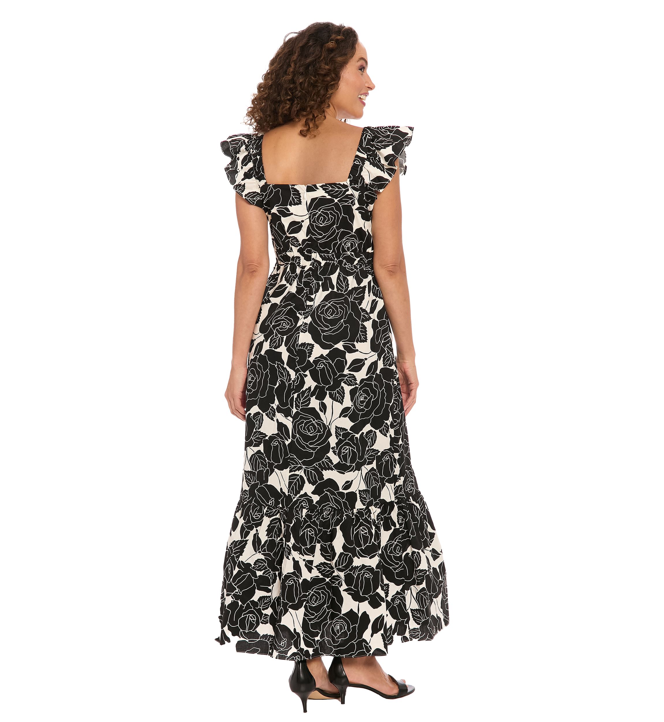 Womens Short Sleeve Square Neck Floral Print Maxi Dress