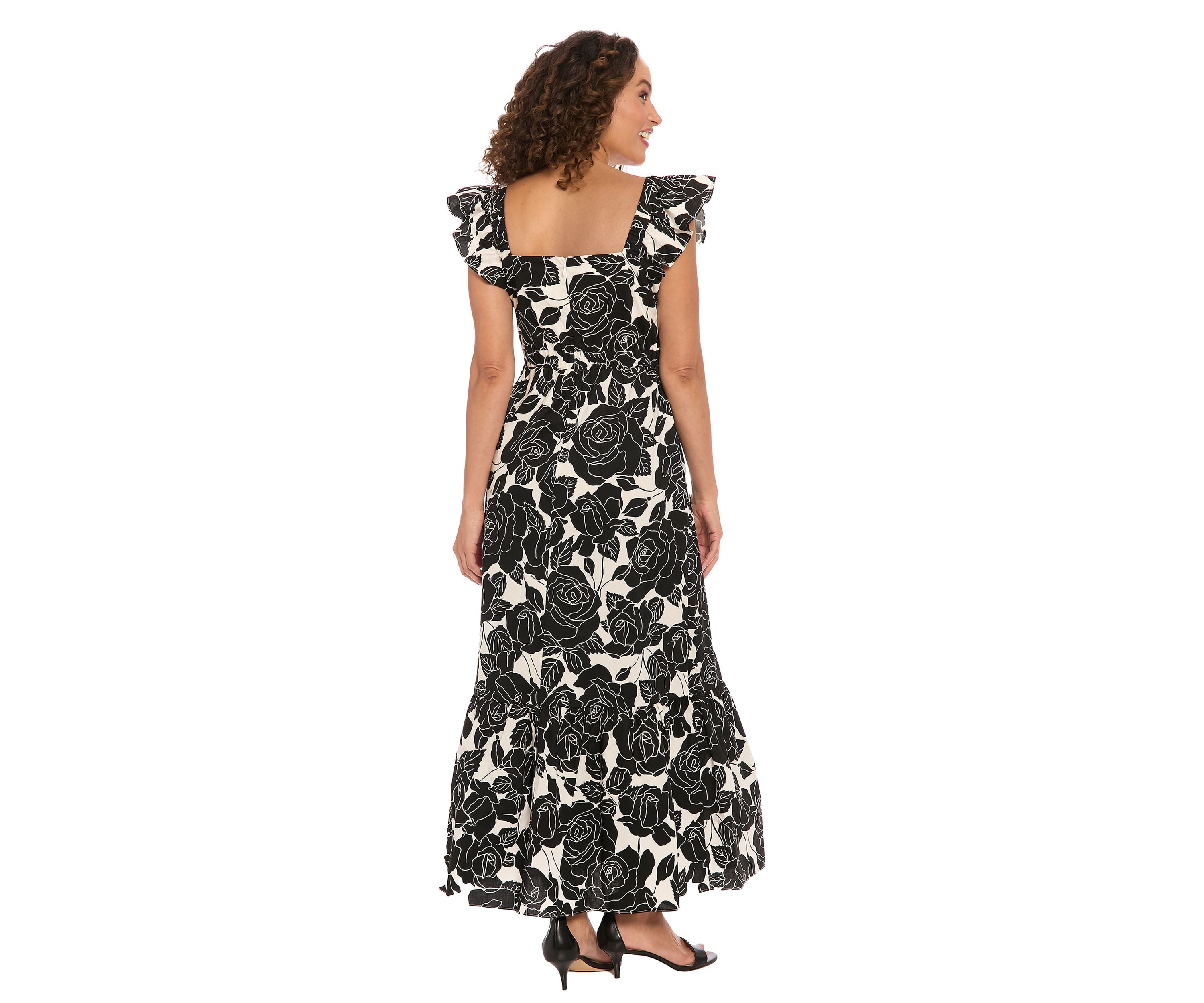 Womens Short Sleeve Square Neck Floral Print Maxi Dress
