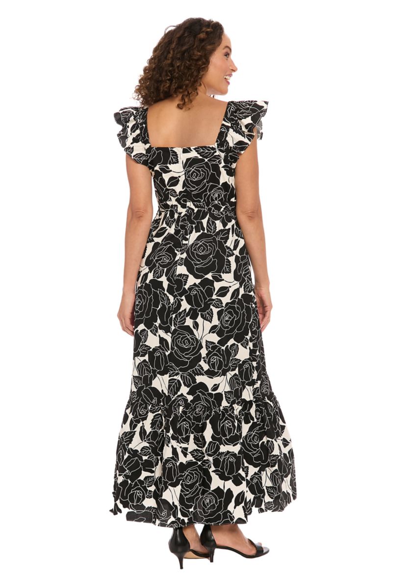 Womens Short Sleeve Square Neck Floral Print Maxi Dress