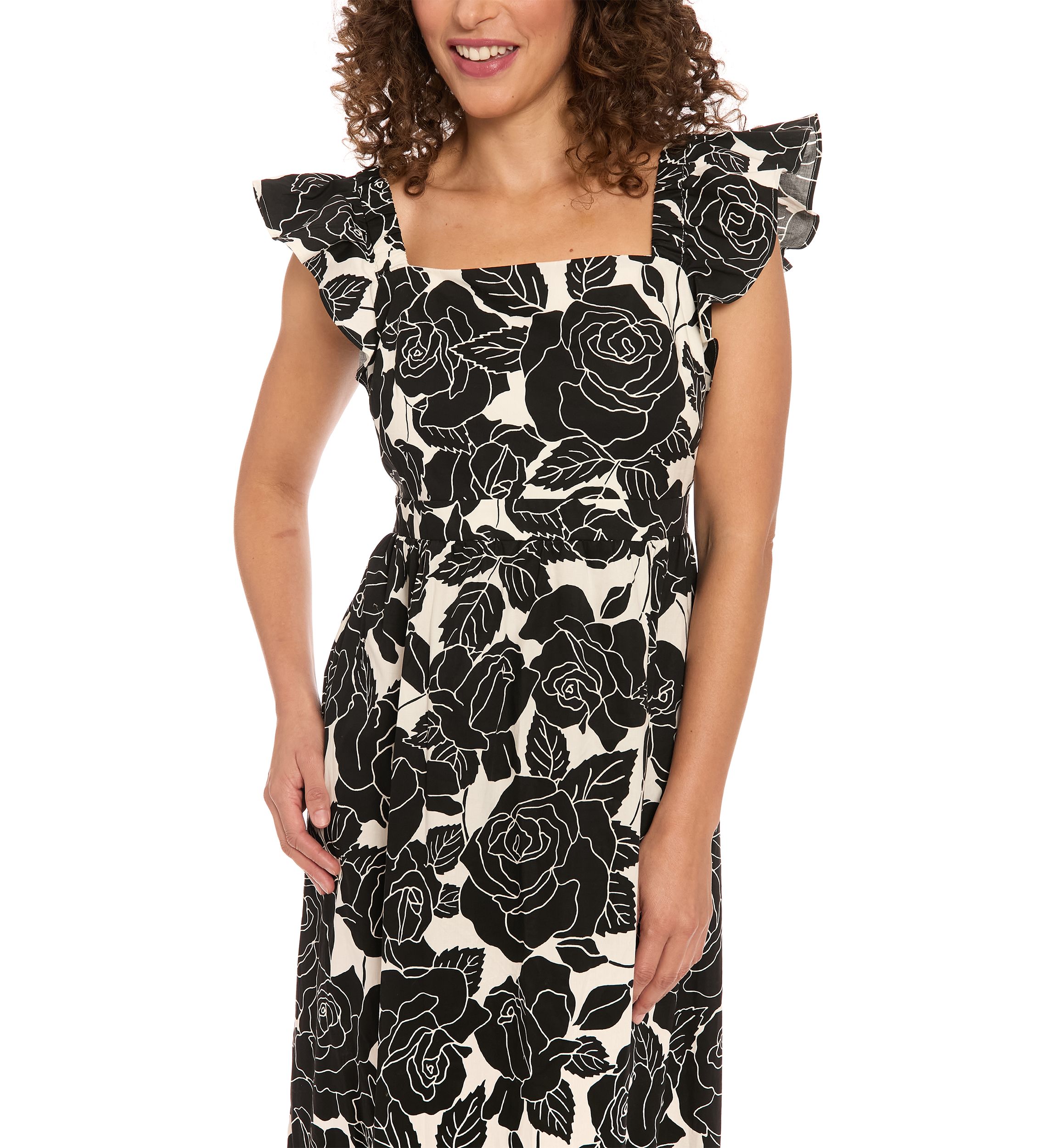Womens Short Sleeve Square Neck Floral Print Maxi Dress