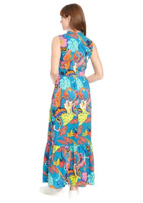 Women's Sleeveless Abstract Print Maxi Dress