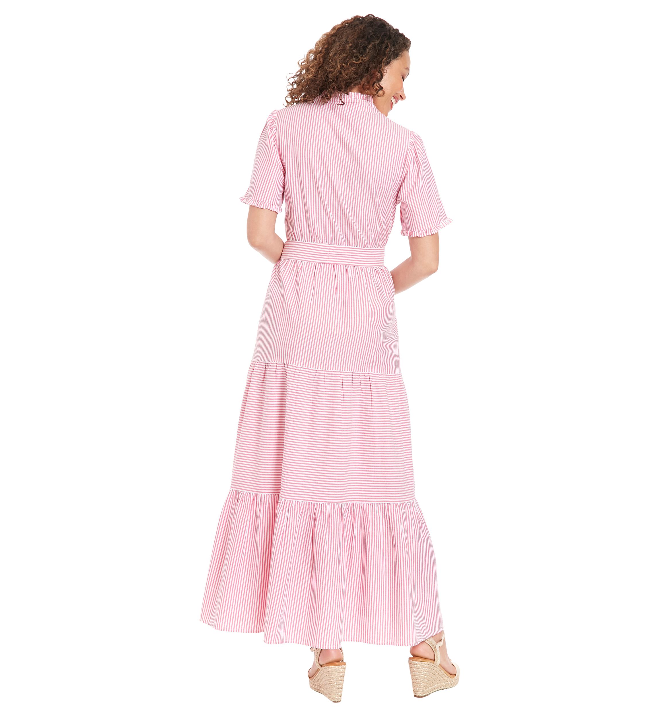 Womens Ruffle Neck Tiered Maxi Dress with Sash