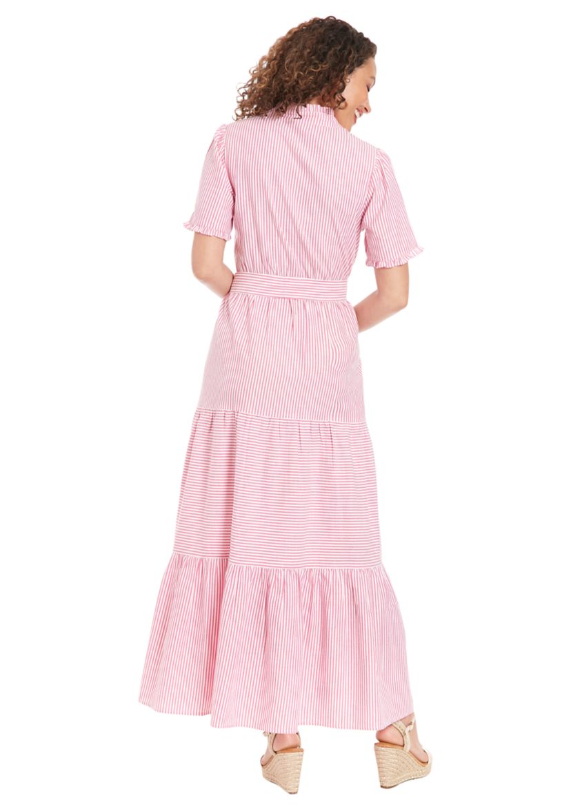 Womens Ruffle Neck Tiered Maxi Dress with Sash
